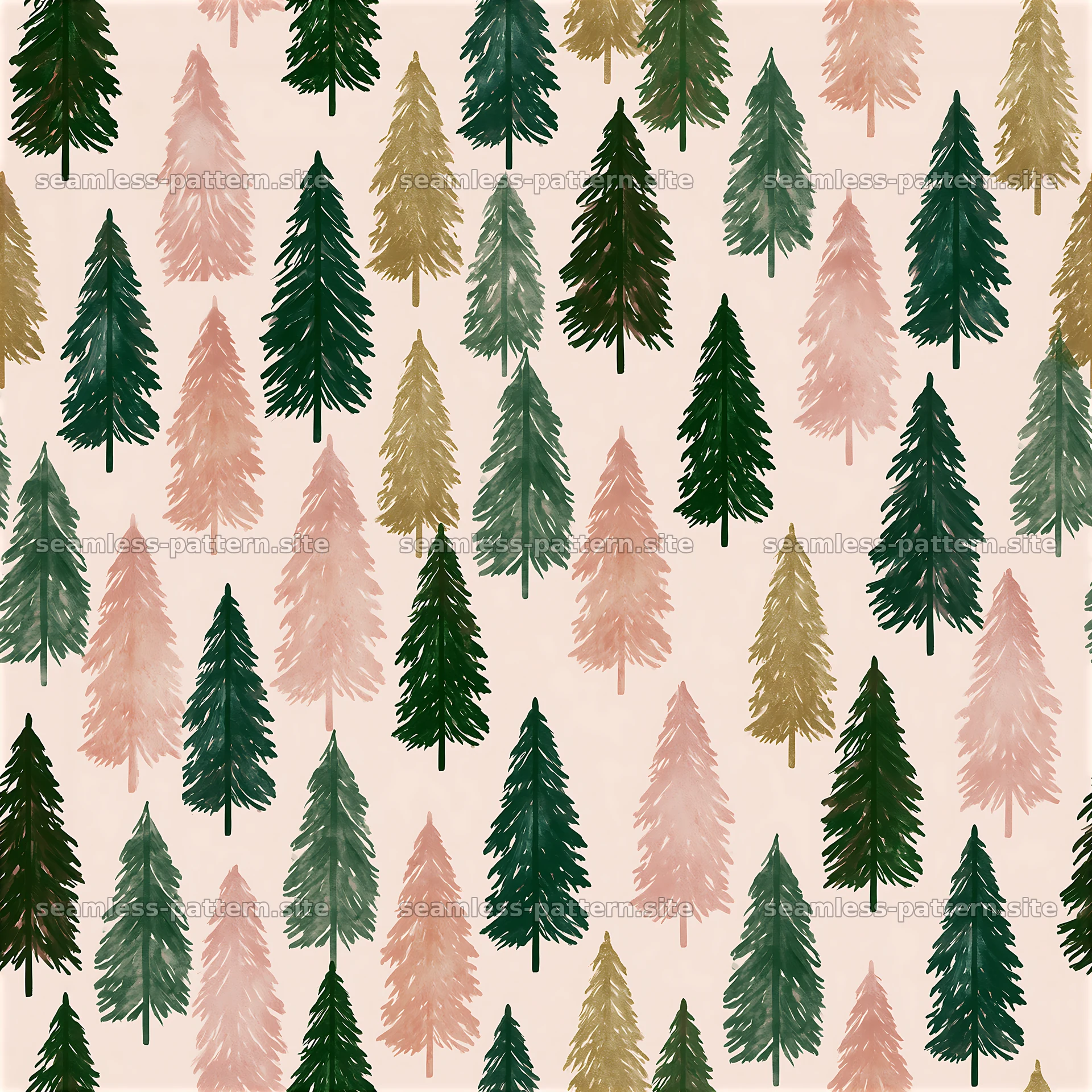 Seamless cute Christmas tree pattern with various green and pink trees — seamless tileable pattern at 8192x8192