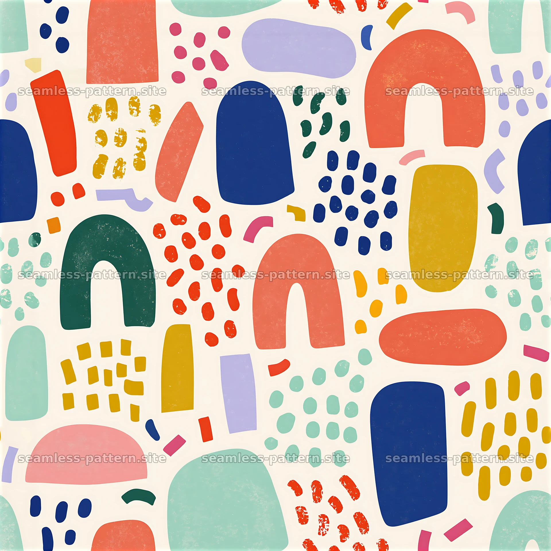 Colorful abstract shapes in a playful seamless pattern design — seamless tileable pattern at 8192x8192