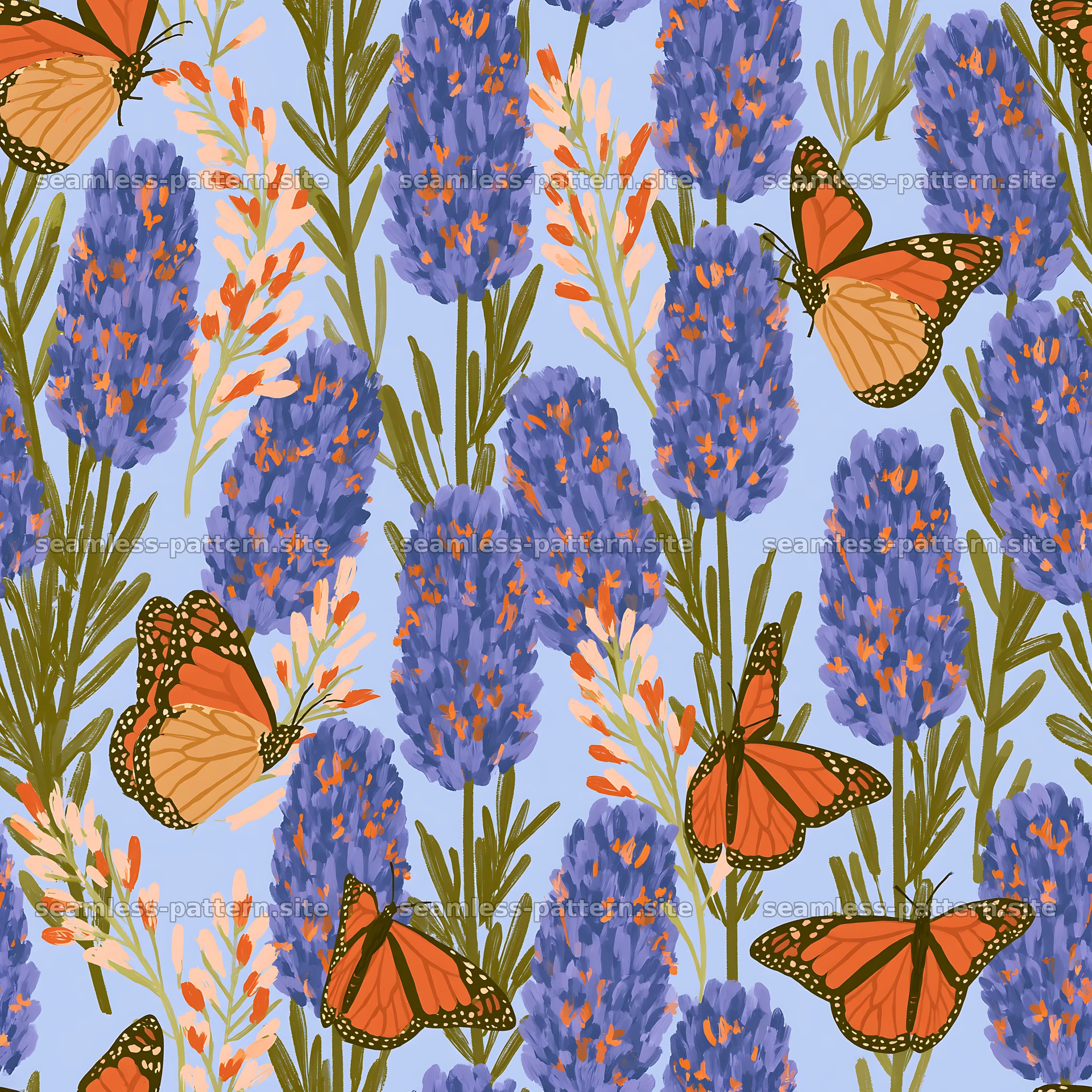 Butterfly and lavender seamless pattern — seamless tileable pattern