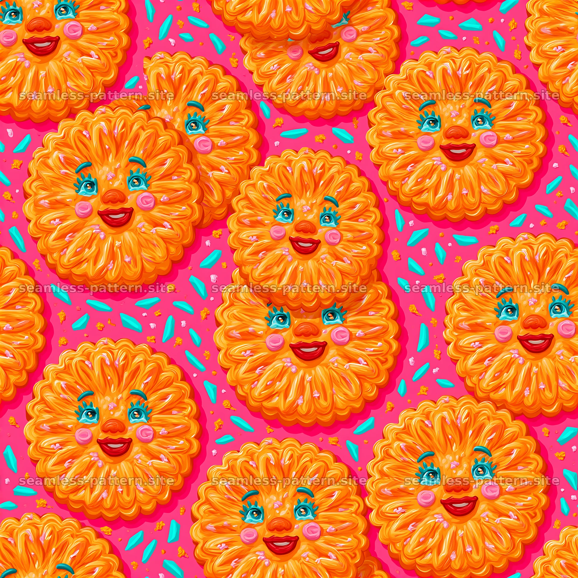 Adorable Orange Cookie Faces Seamless Pattern for Kids — seamless tileable pattern at 8192x8192