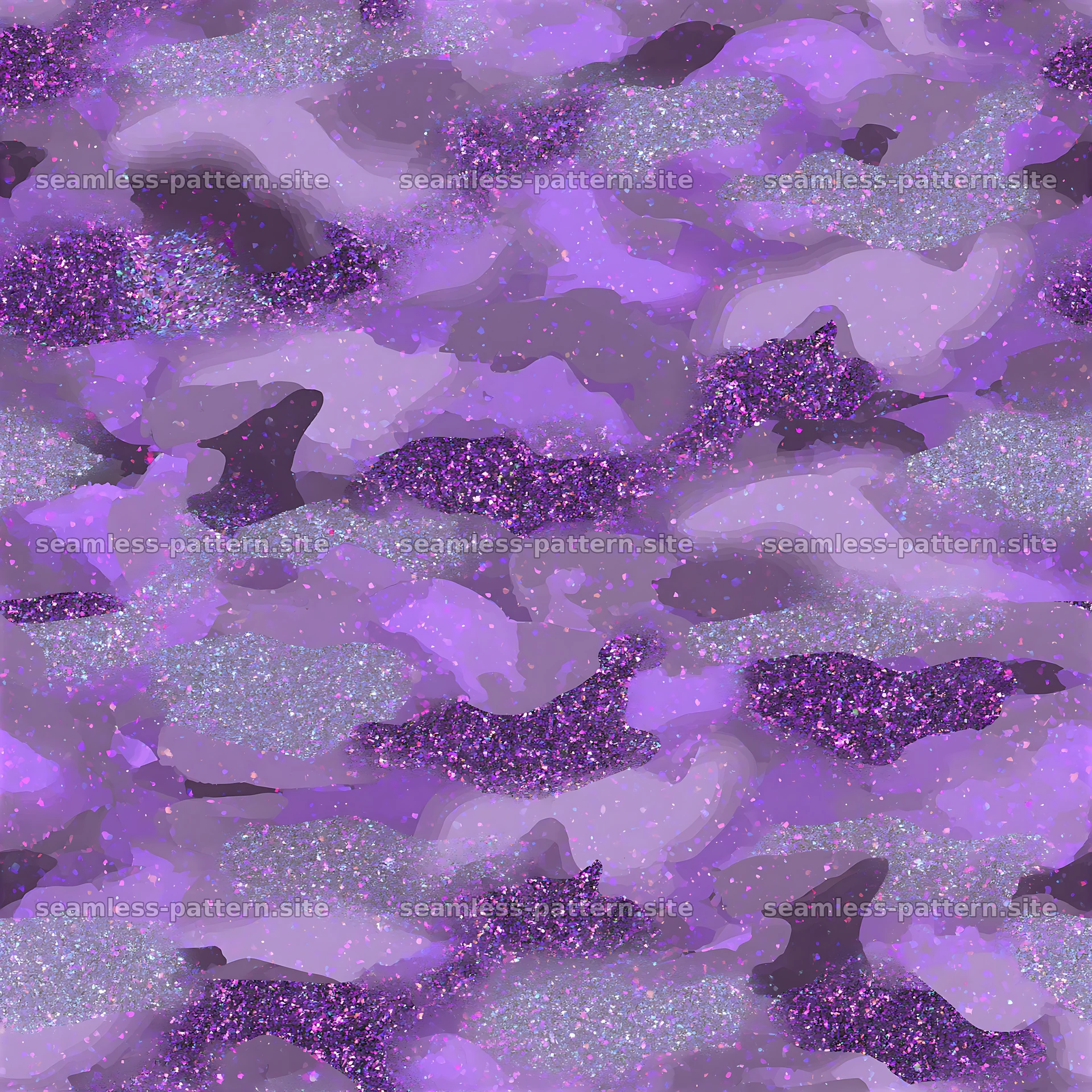 Purple glitter camouflage seamless pattern in various shades of purple — seamless tileable pattern at 8192x8192