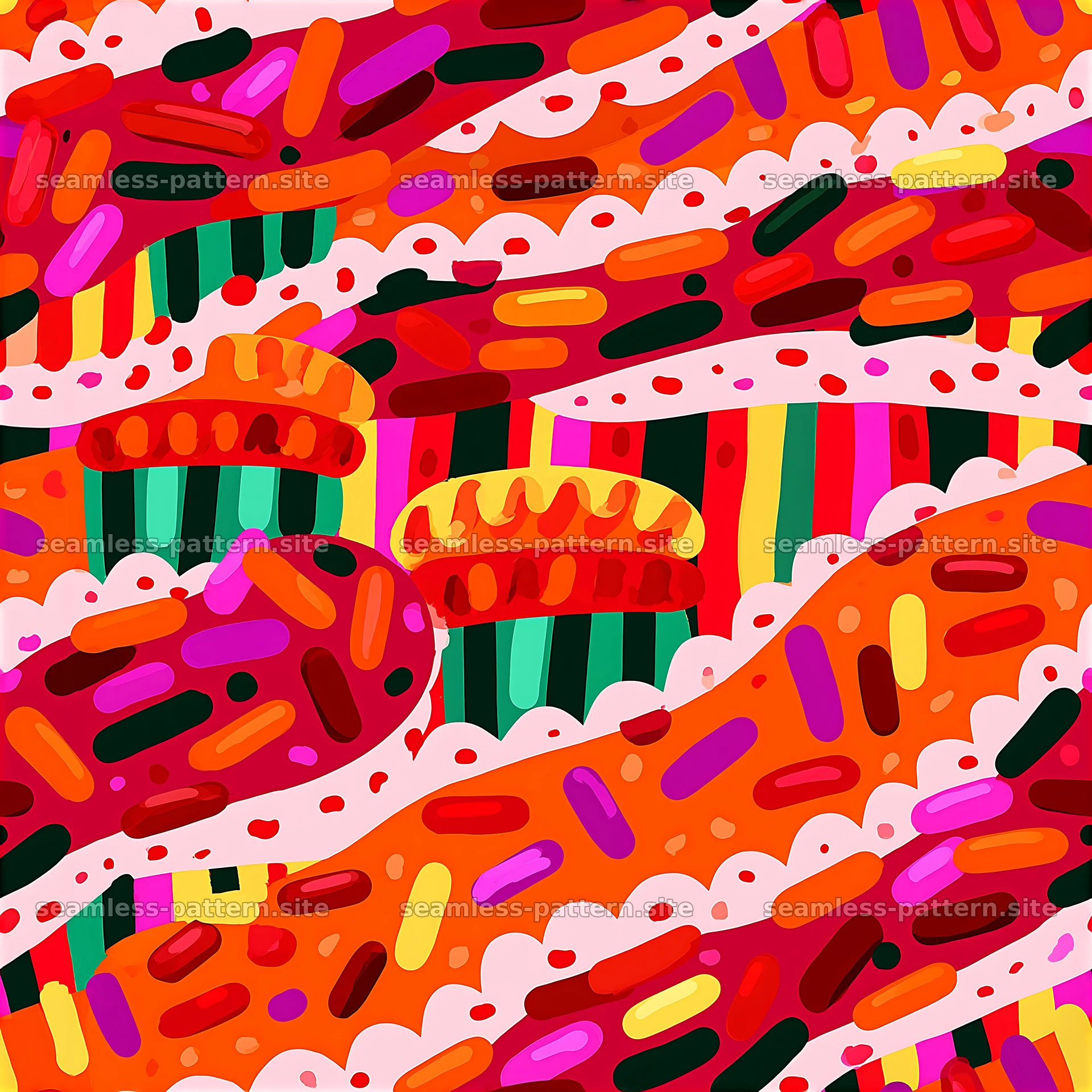 Colorful Birthday Cupcake Sprinkles Seamless Pattern — seamless tileable pattern at 8192x8192