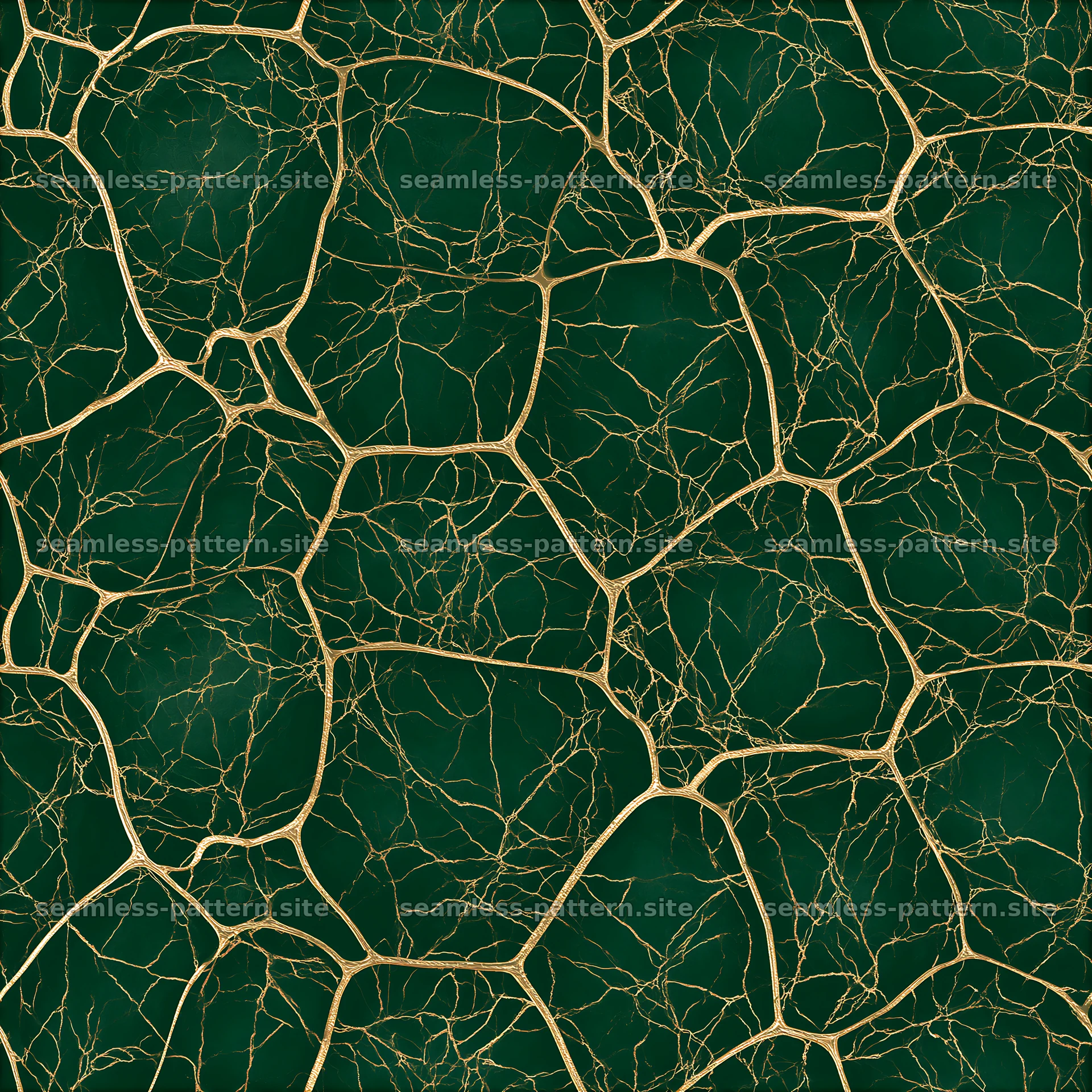 Radiant gold vein lattice repeating pattern on dark green surface — seamless tileable pattern at 8192x8192