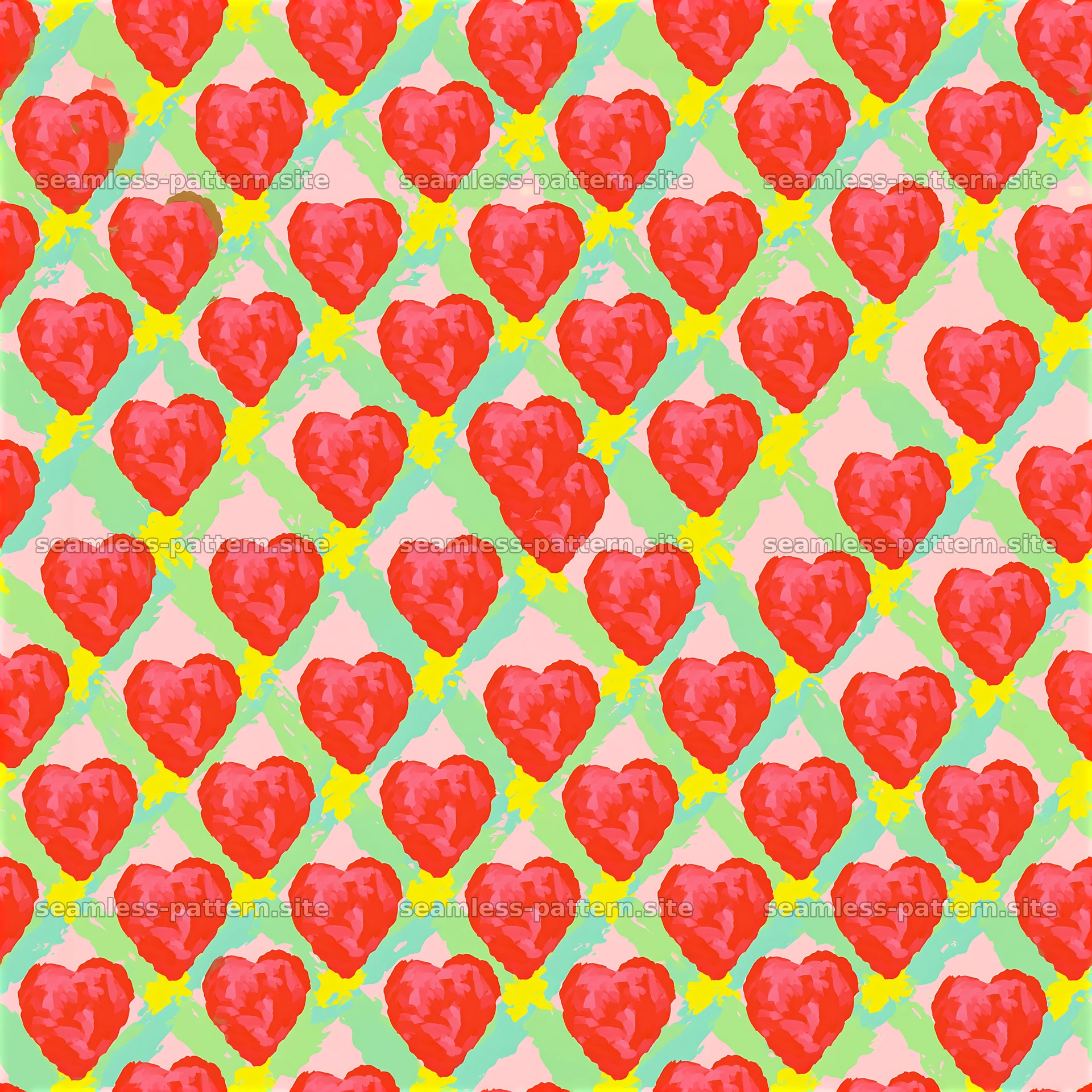 Colorful hearts in a repeating pattern on a light background — seamless tileable pattern at 8192x8192