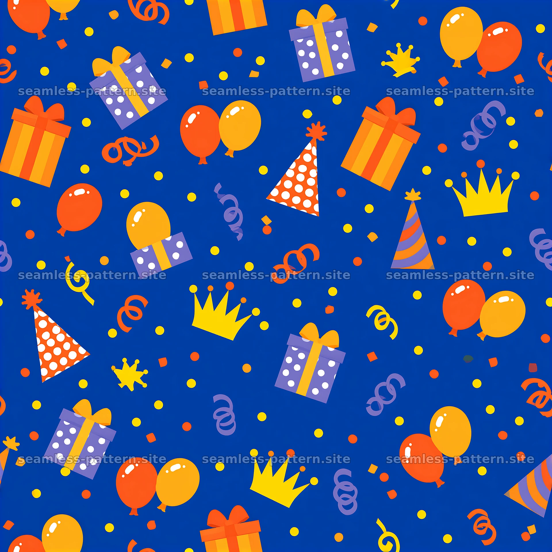 Colorful Birthday Party Supplies Seamless Pattern — seamless tileable pattern at 8192x8192