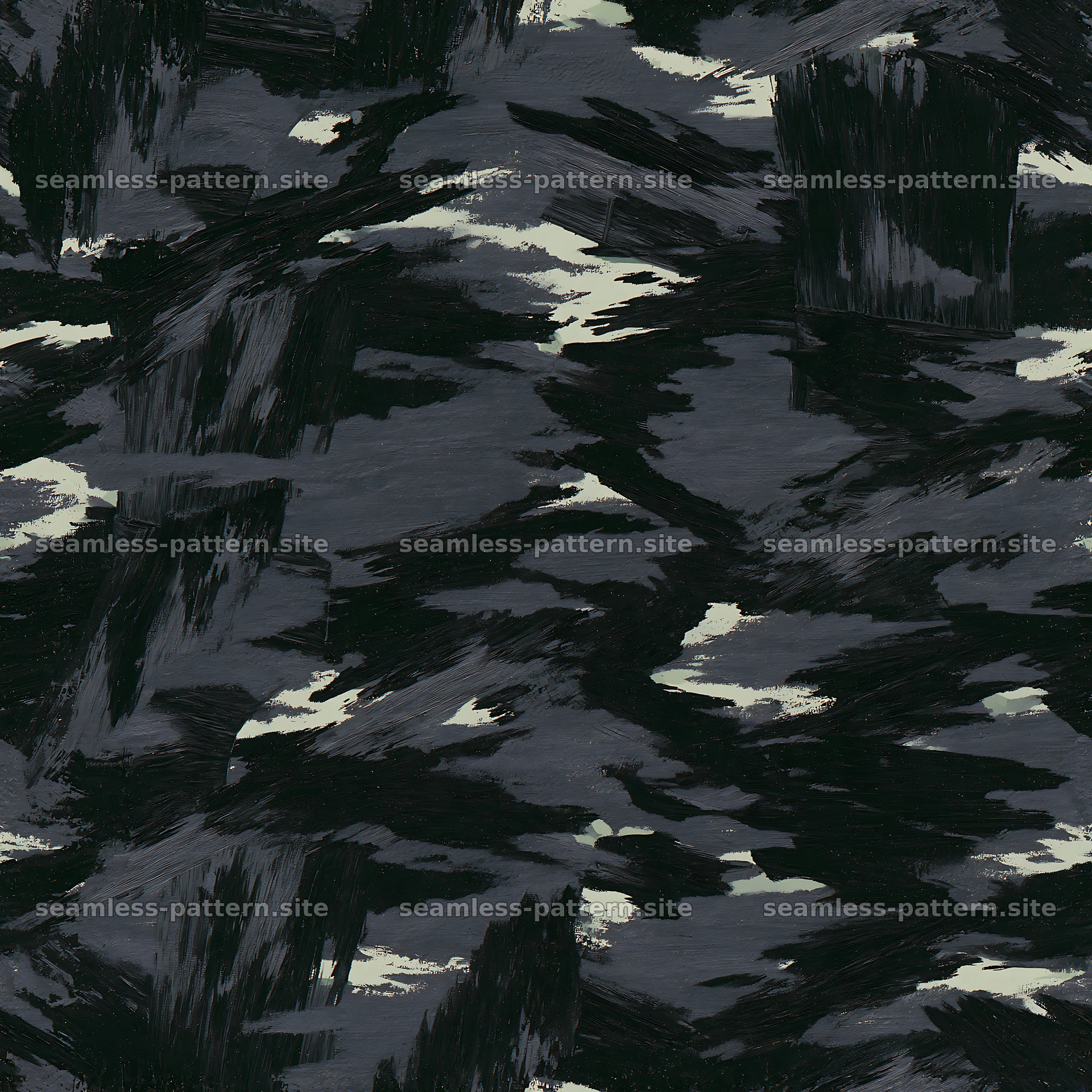 Seamless black camouflage brushstroke pattern for fabric design — seamless tileable pattern