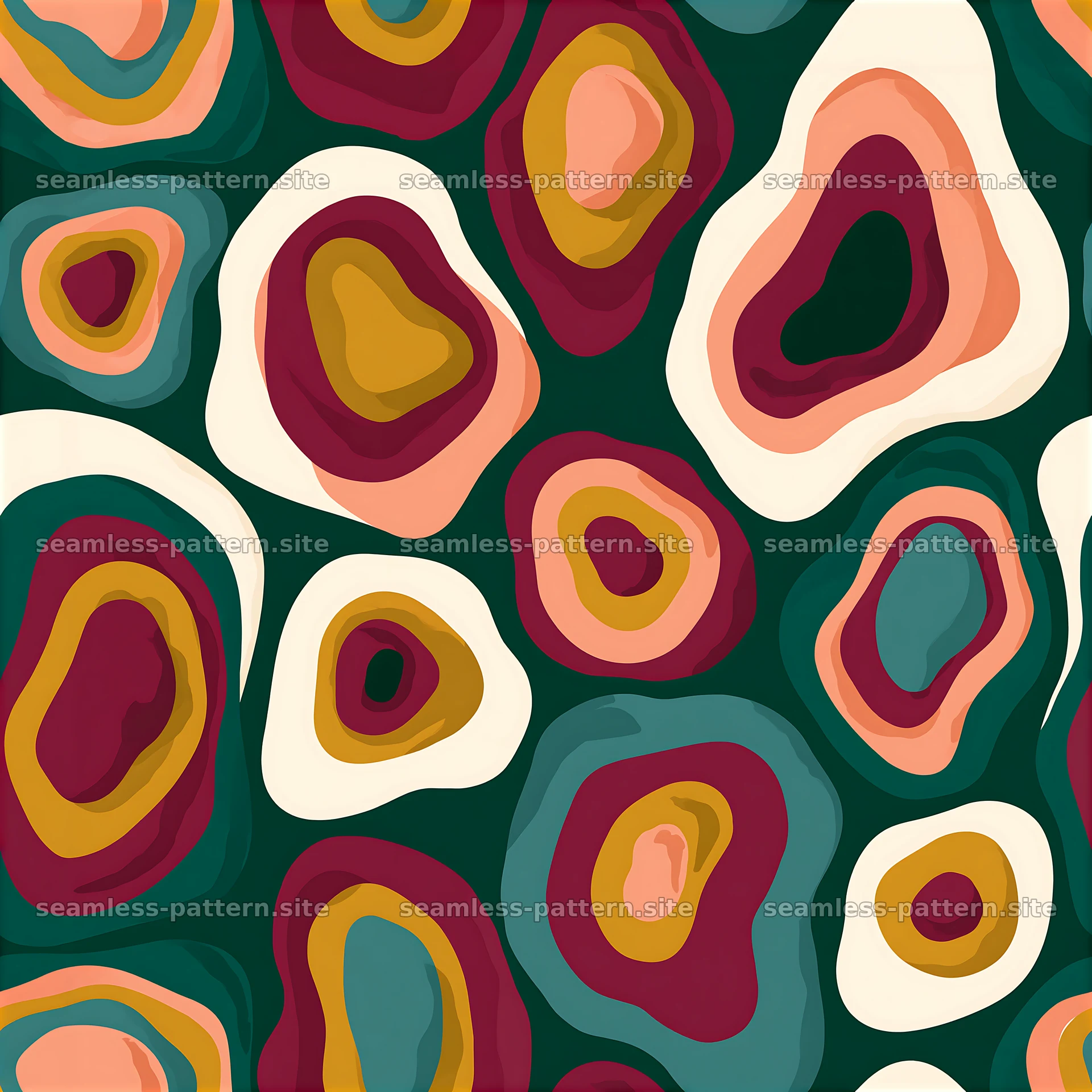 Colorful layered blobs seamless pattern on dark background — seamless tileable pattern at 8192x8192