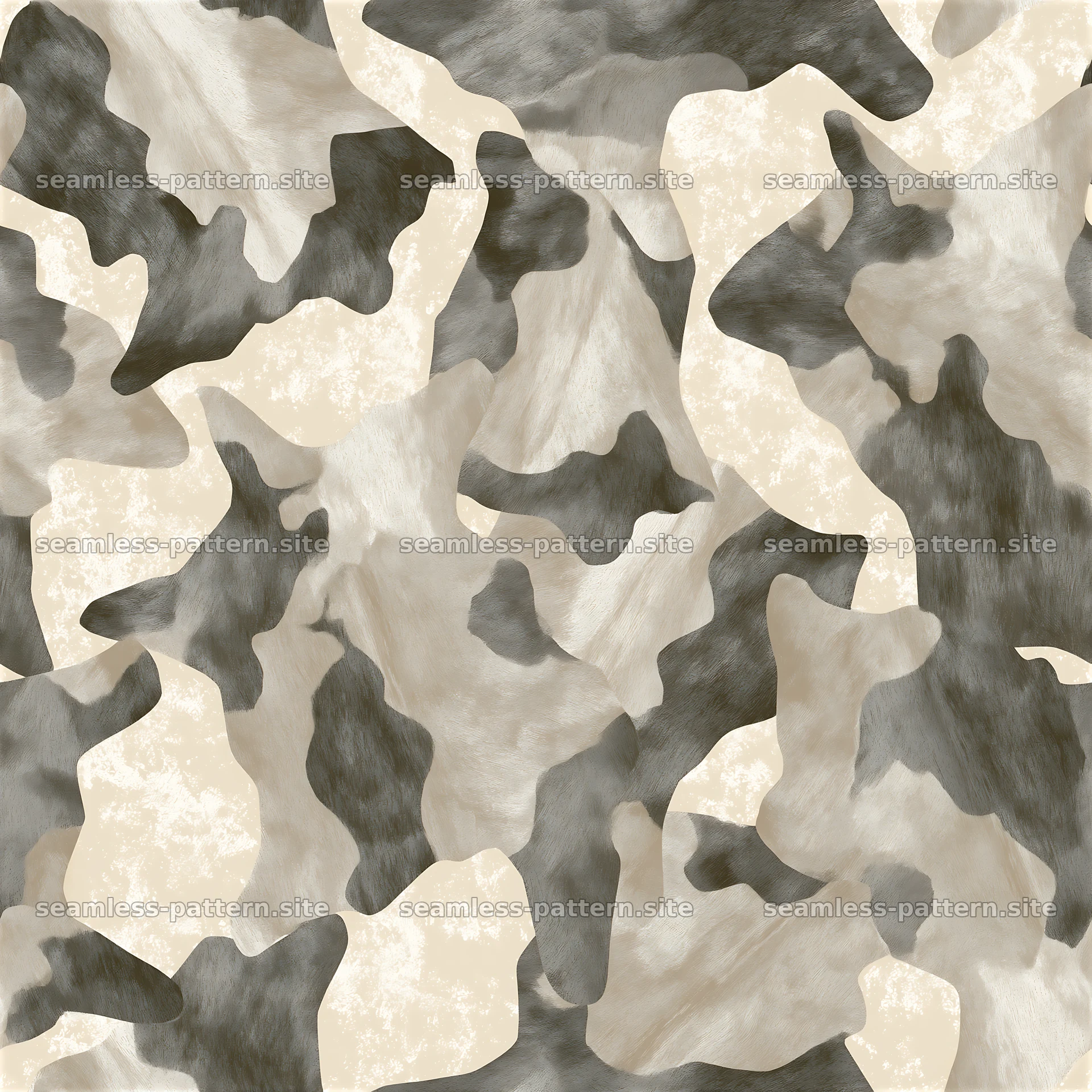 Seamless neutral cowhide pattern with soft tones and organic shapes — seamless tileable pattern at 8192x8192