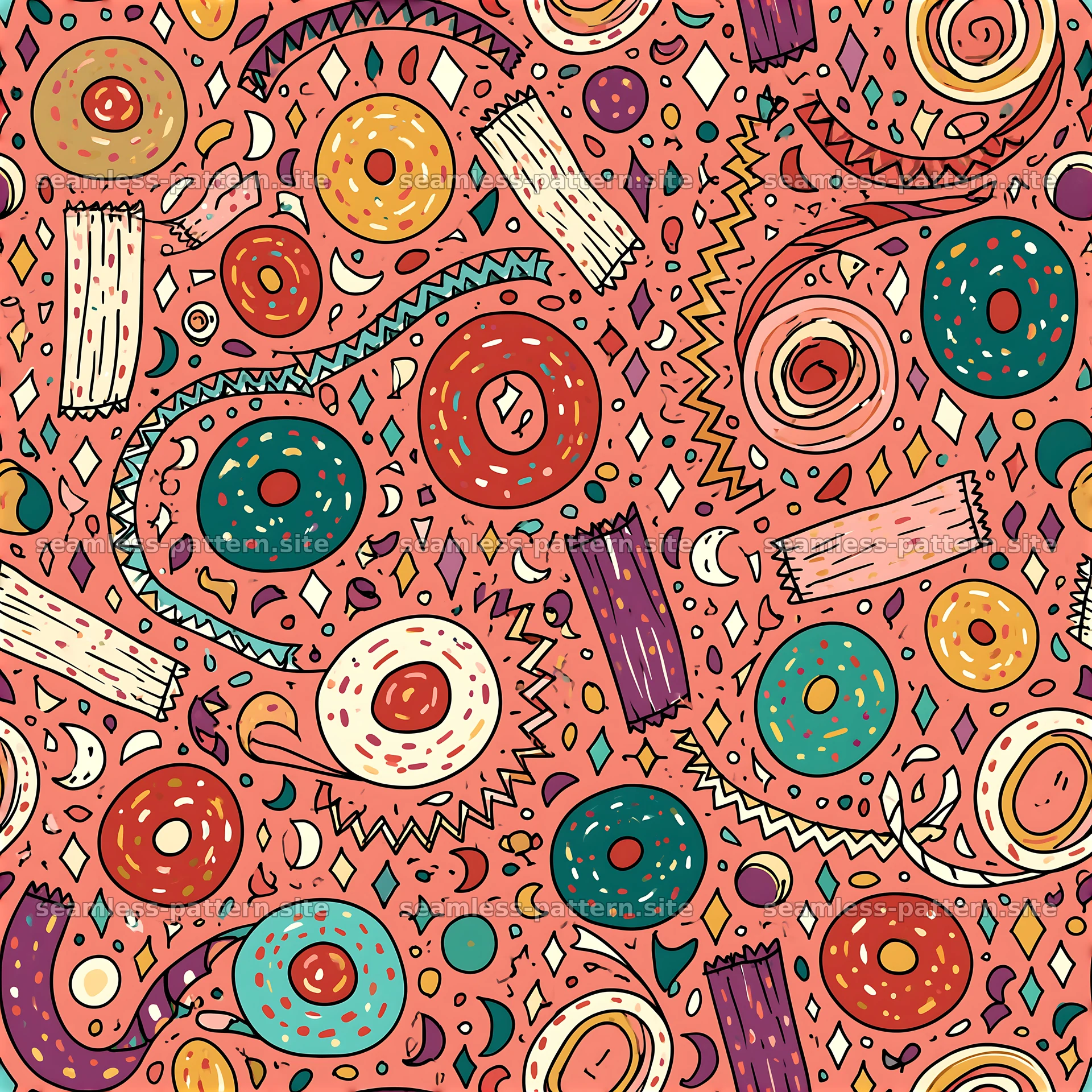 Birthday Confetti and Donut Seamless Pattern — seamless tileable pattern at 8192x8192