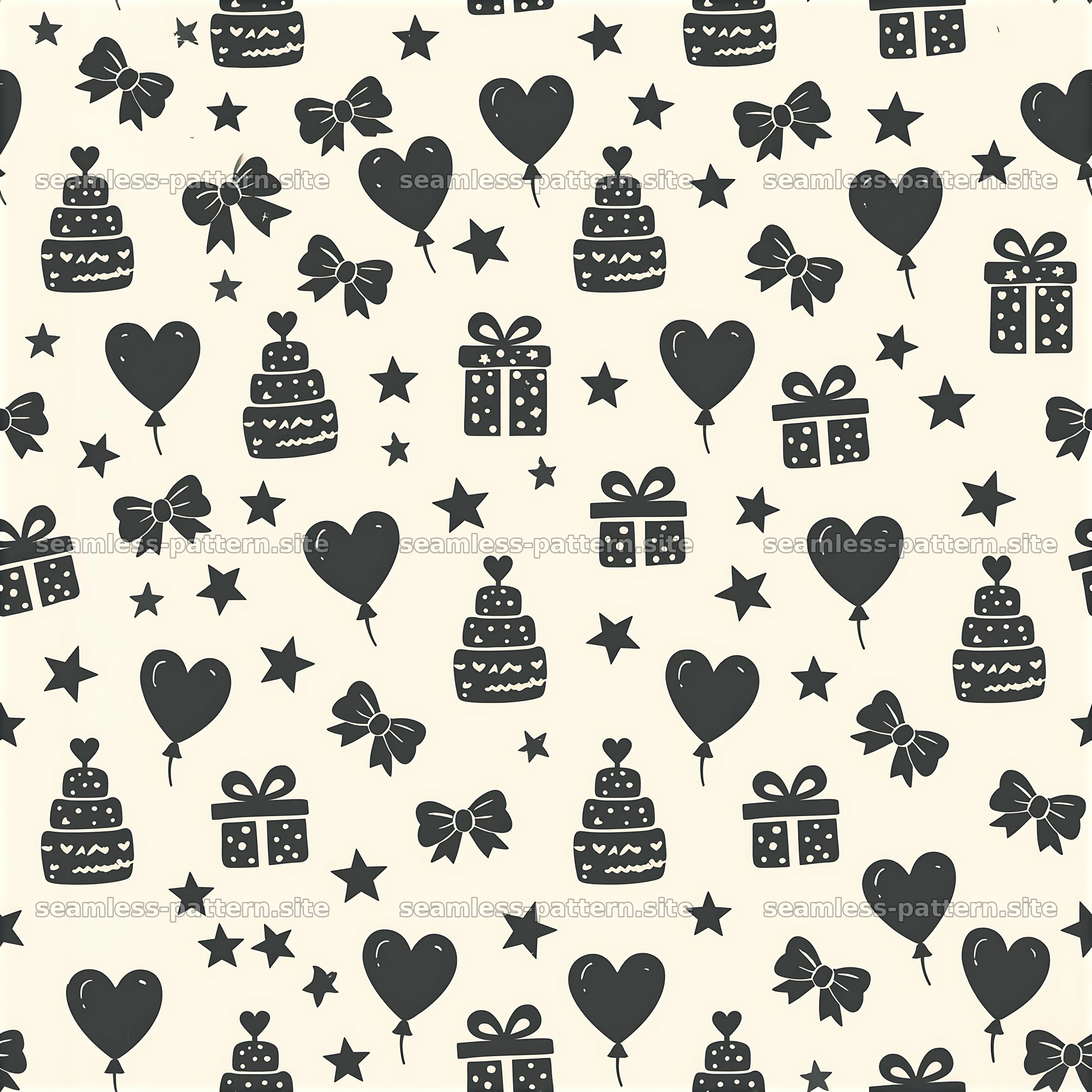Fun black and white seamless pattern for celebrations — seamless tileable pattern at 8192x8192