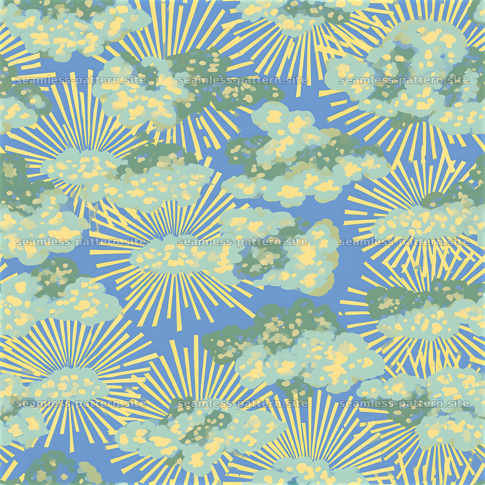 Celestial Cloud and Radiant Sunburst Seamless Pattern — seamless tileable pattern at 8192x8192