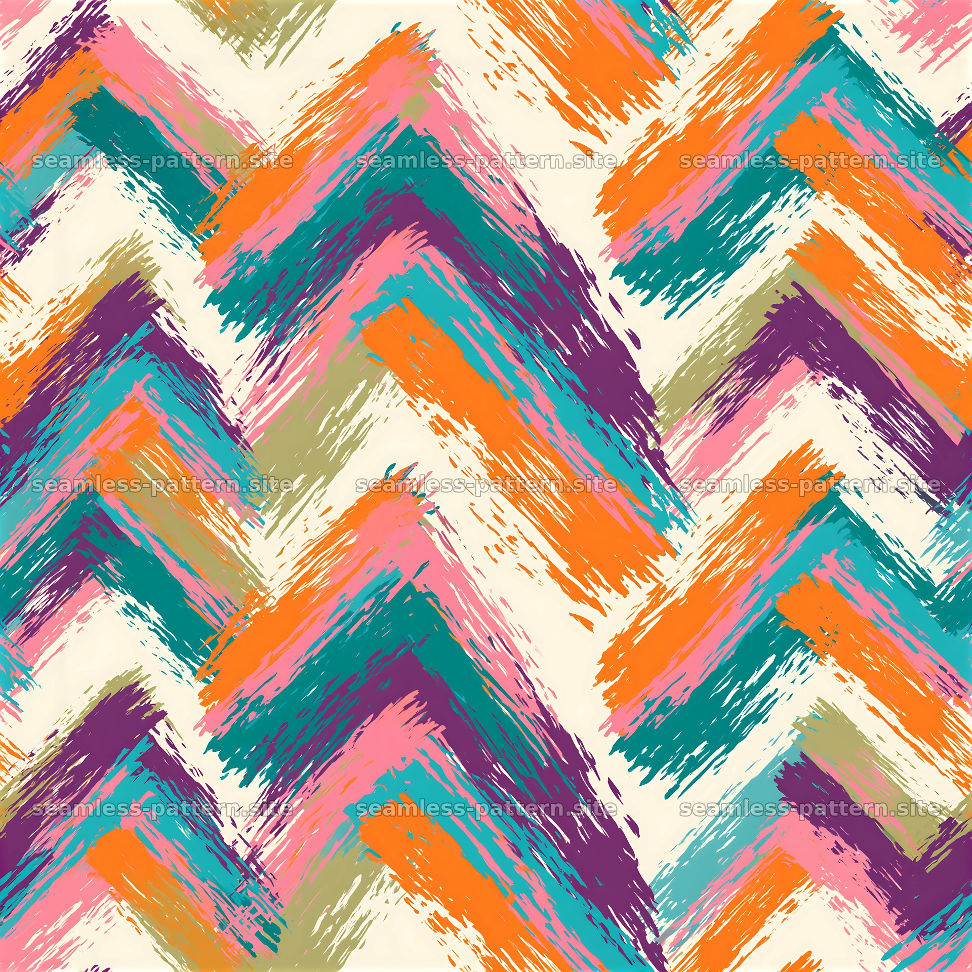 Seamless multicolor brush stroke pattern with zigzag shapes — seamless tileable pattern at 8192x8192