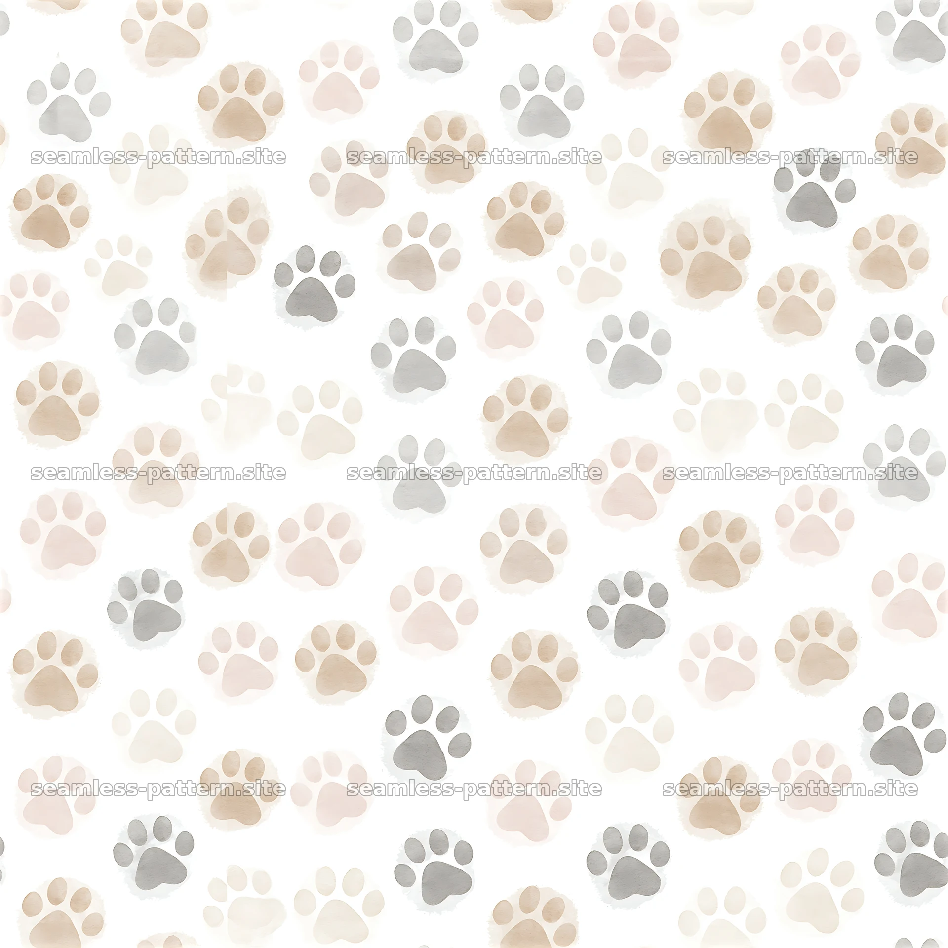 Seamless watercolor paw print pattern on light background — seamless tileable pattern at 8192x8192