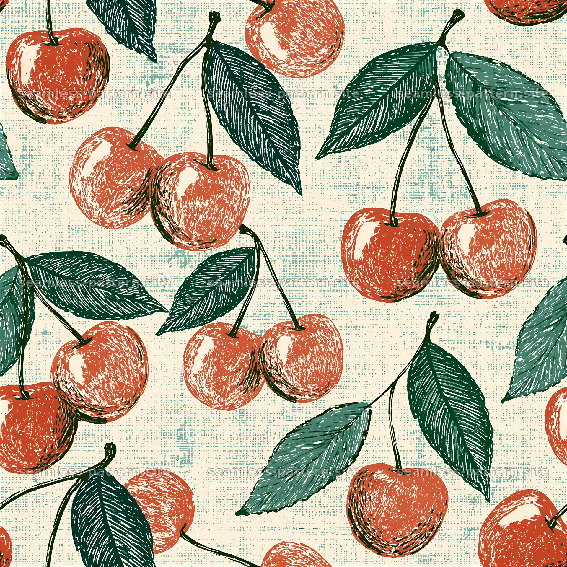 Vibrant cherries create a retro seamless pattern for design use — seamless tileable pattern at 8192x8192