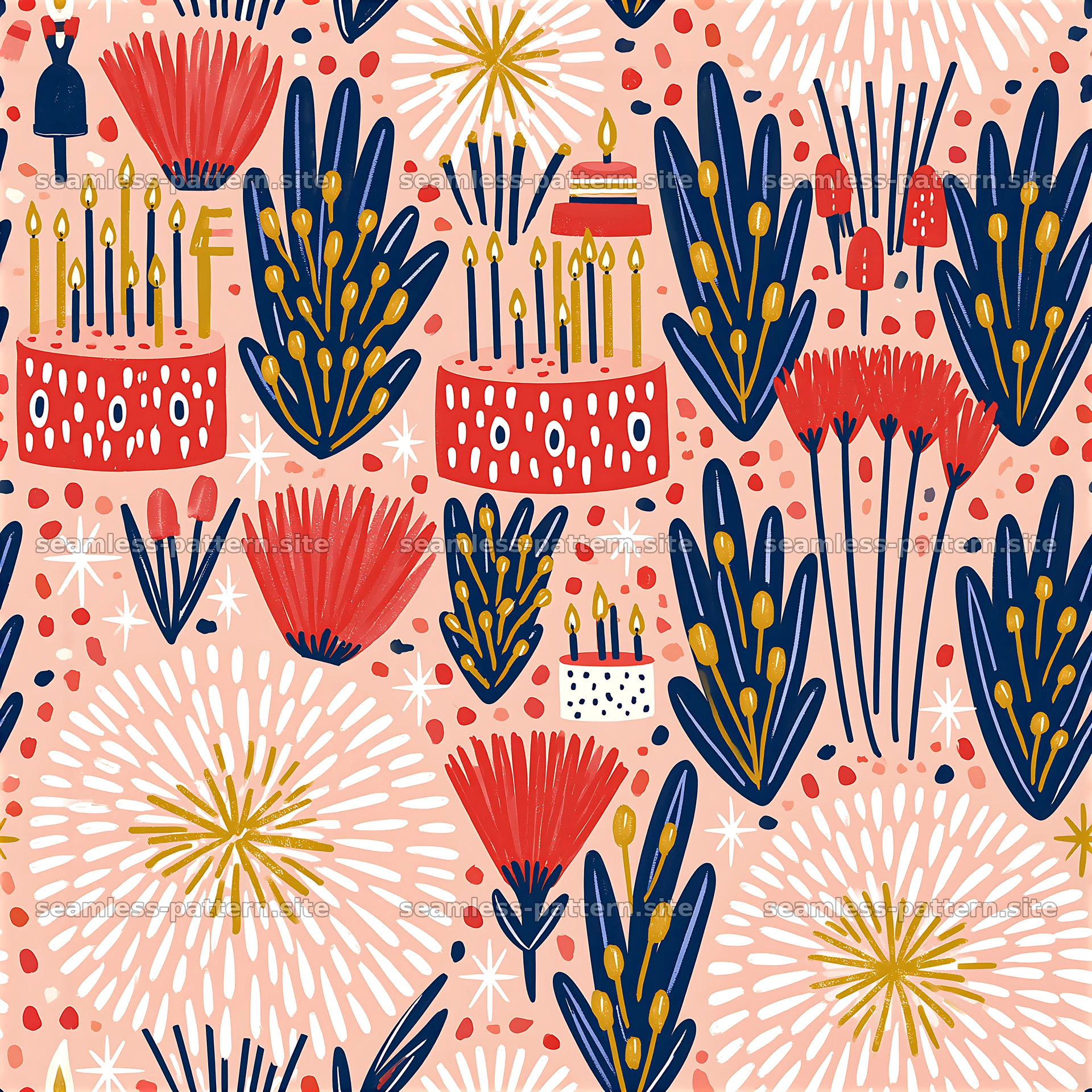 Birthday Cake and Candle Celebration Seamless Pattern — seamless tileable pattern at 8192x8192