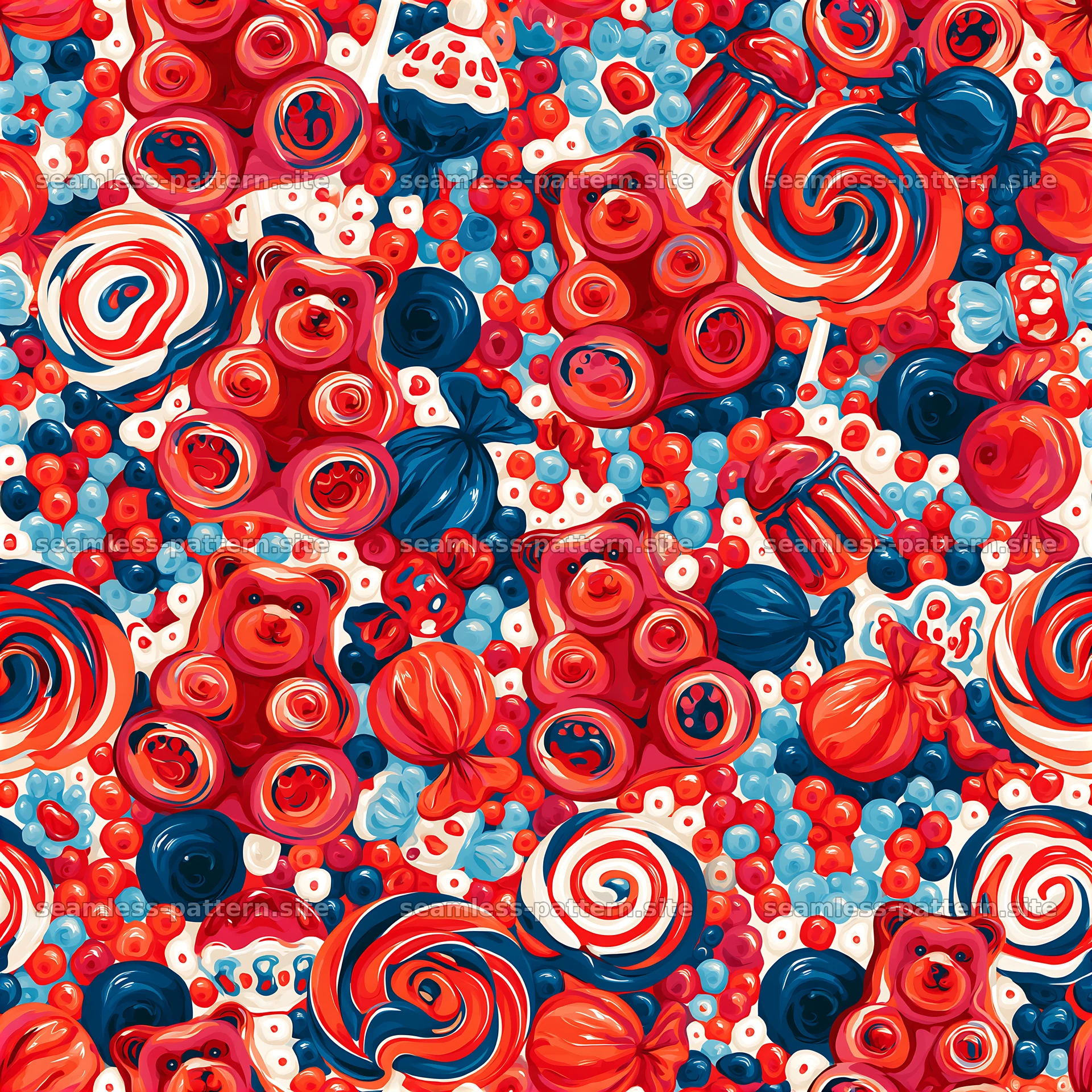 Colorful candy design with sweets and treats in a playful layout — seamless tileable pattern at 8192x8192