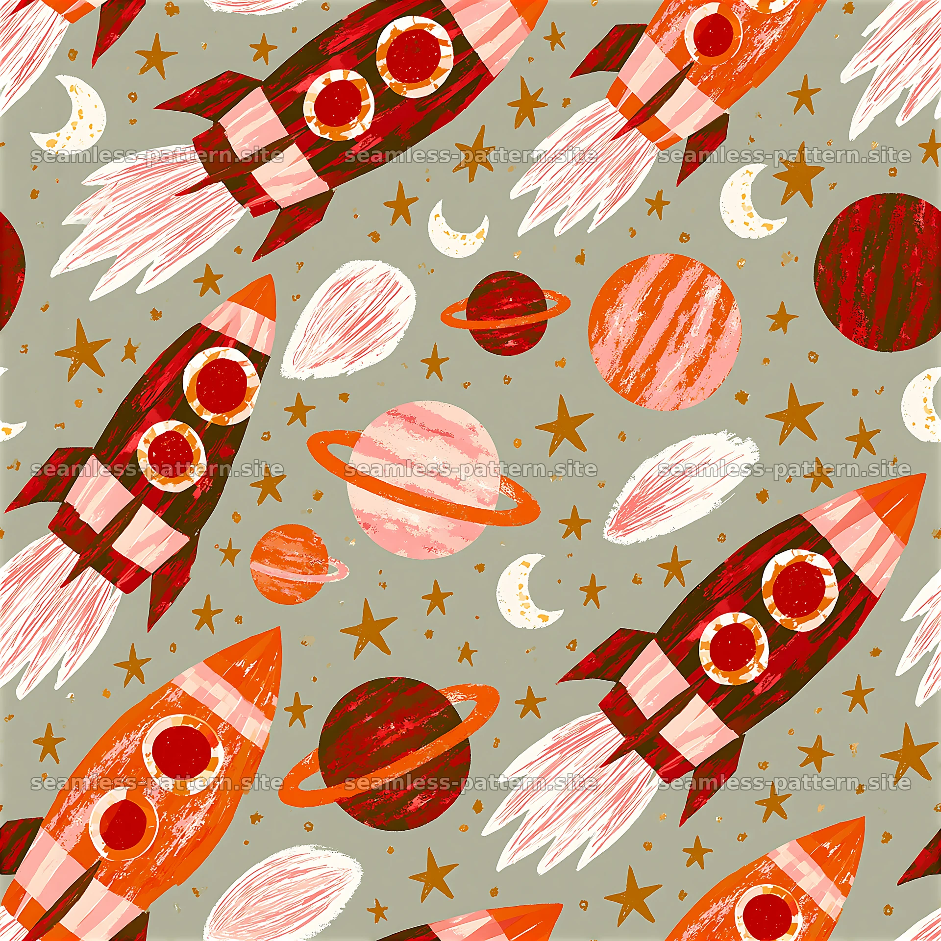 Vintage Rocket Ships and Planets Space Pattern — seamless tileable pattern at 8192x8192