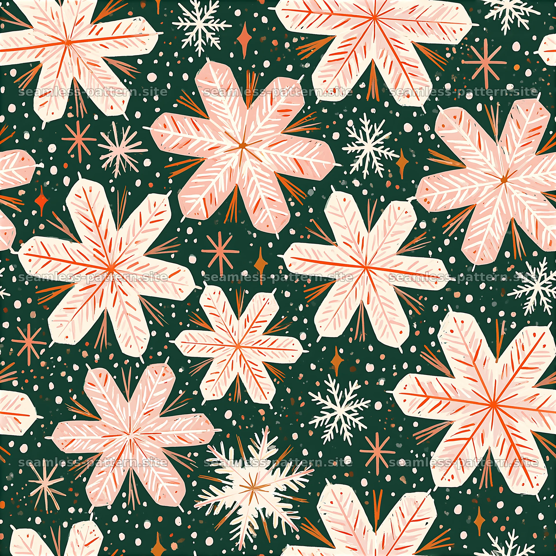 Festive Floral Snowflake Seamless Pattern — seamless tileable pattern at 8192x8192