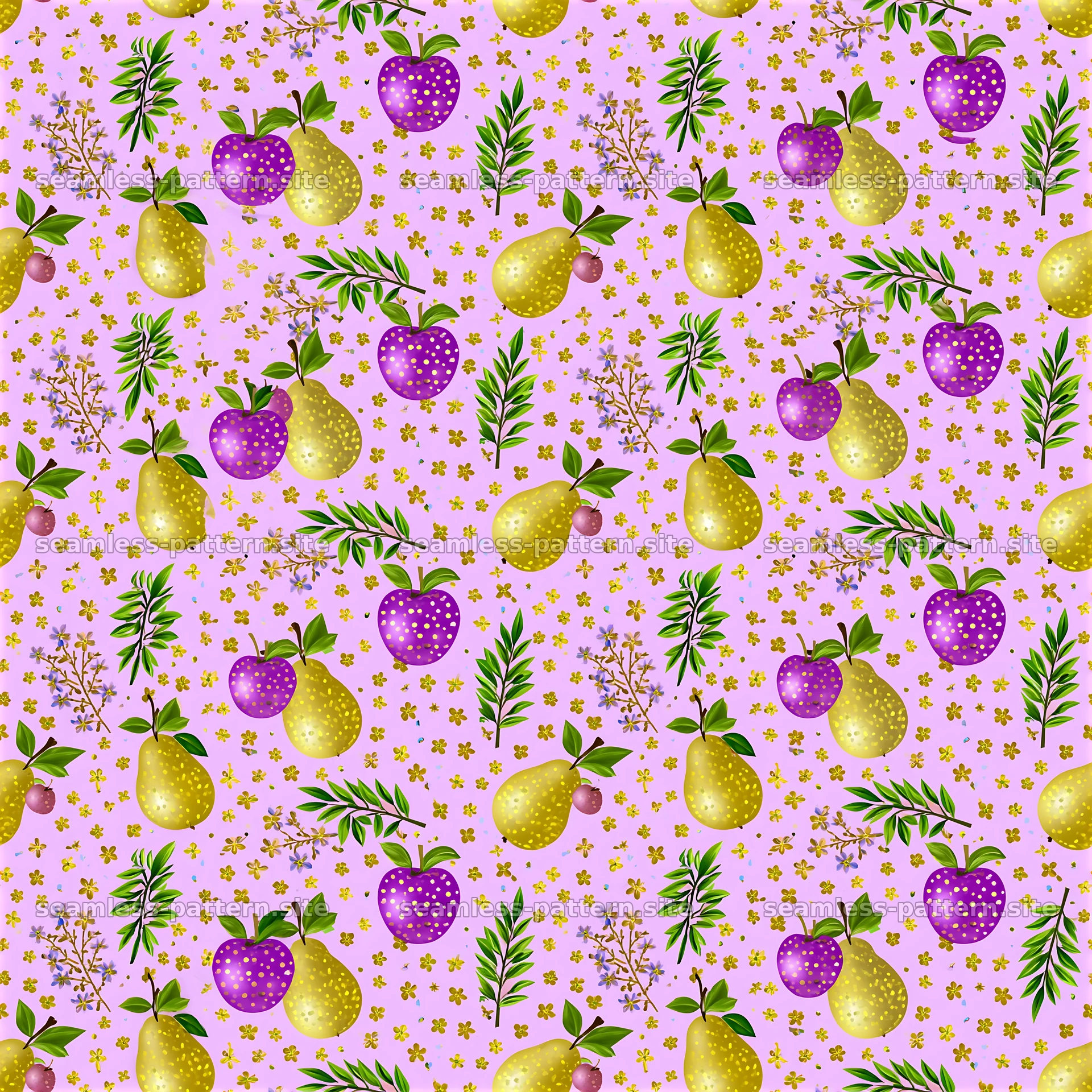 Colorful fruit and floral seamless pattern on pink background — seamless tileable pattern at 8192x8192