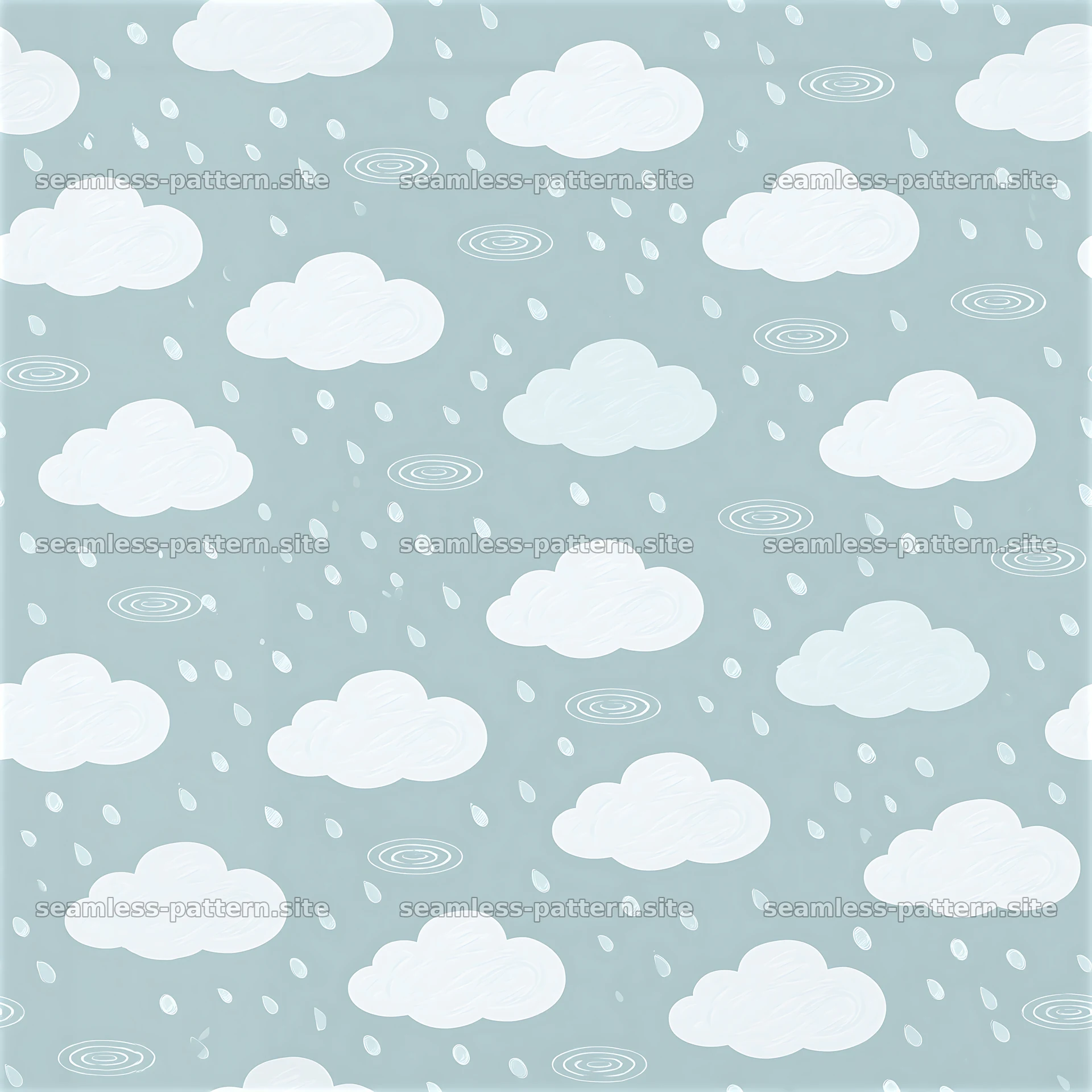 Cute Rain Cloud Seamless Pattern with Raindrops — seamless tileable pattern at 8192x8192