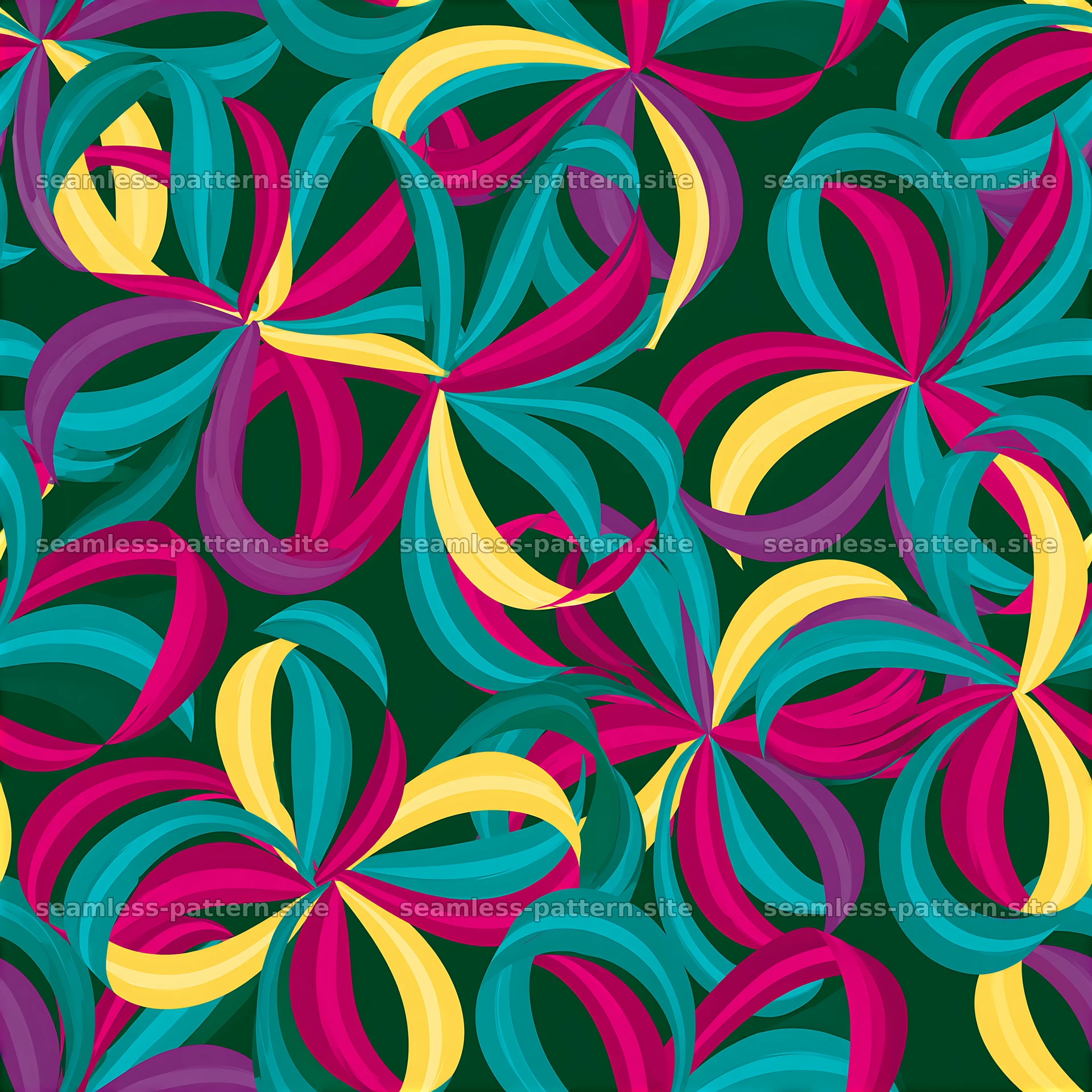 Colorful petals in a seamless pattern on a dark background — seamless tileable pattern at 8192x8192