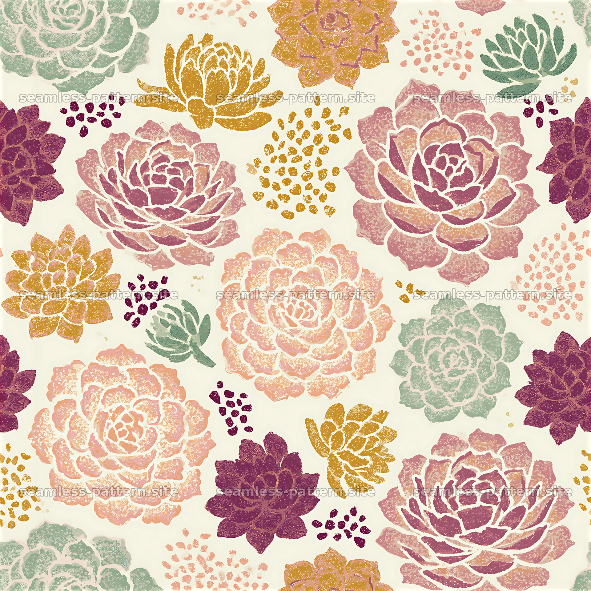 Colorful Succulent Seamless Pattern — seamless tileable pattern at 8192x8192