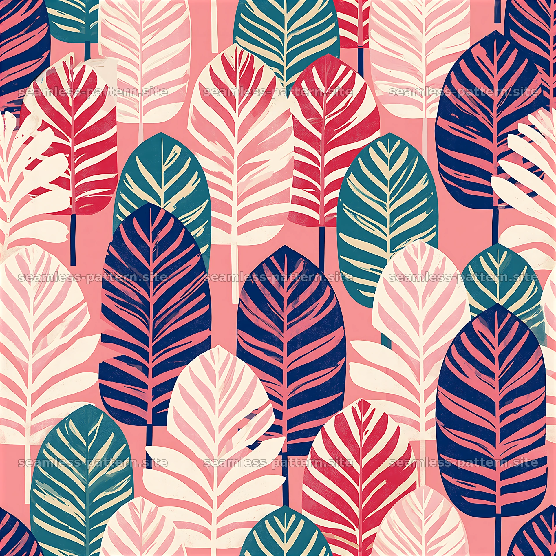 Colorful Botanical Leaf Seamless Pattern — seamless tileable pattern at 8192x8192
