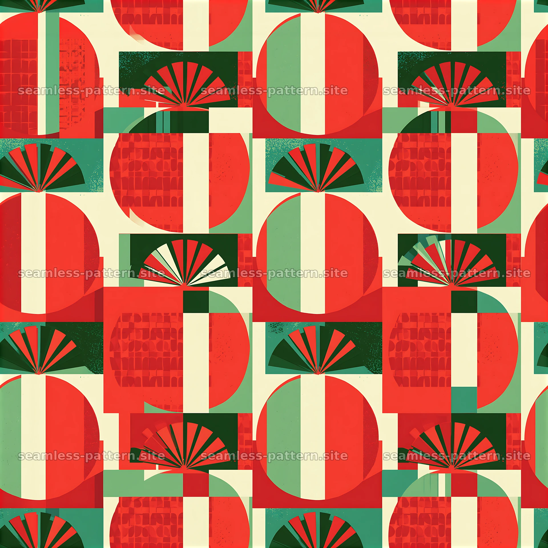Colorful geometric pattern with red and green design elements — seamless tileable pattern at 8192x8192
