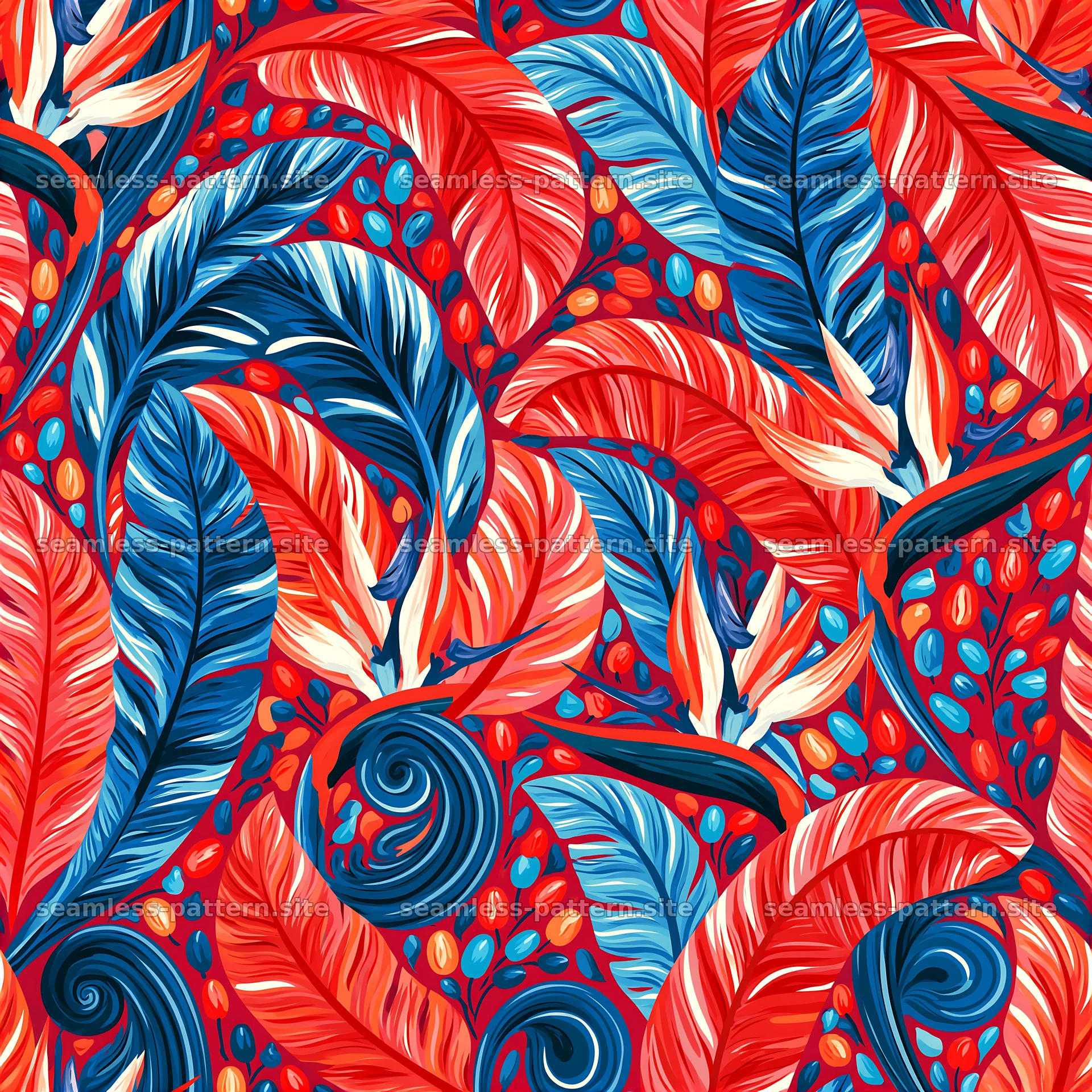 Vibrant leaf design in a seamless pattern on a colorful background — seamless tileable pattern at 8192x8192
