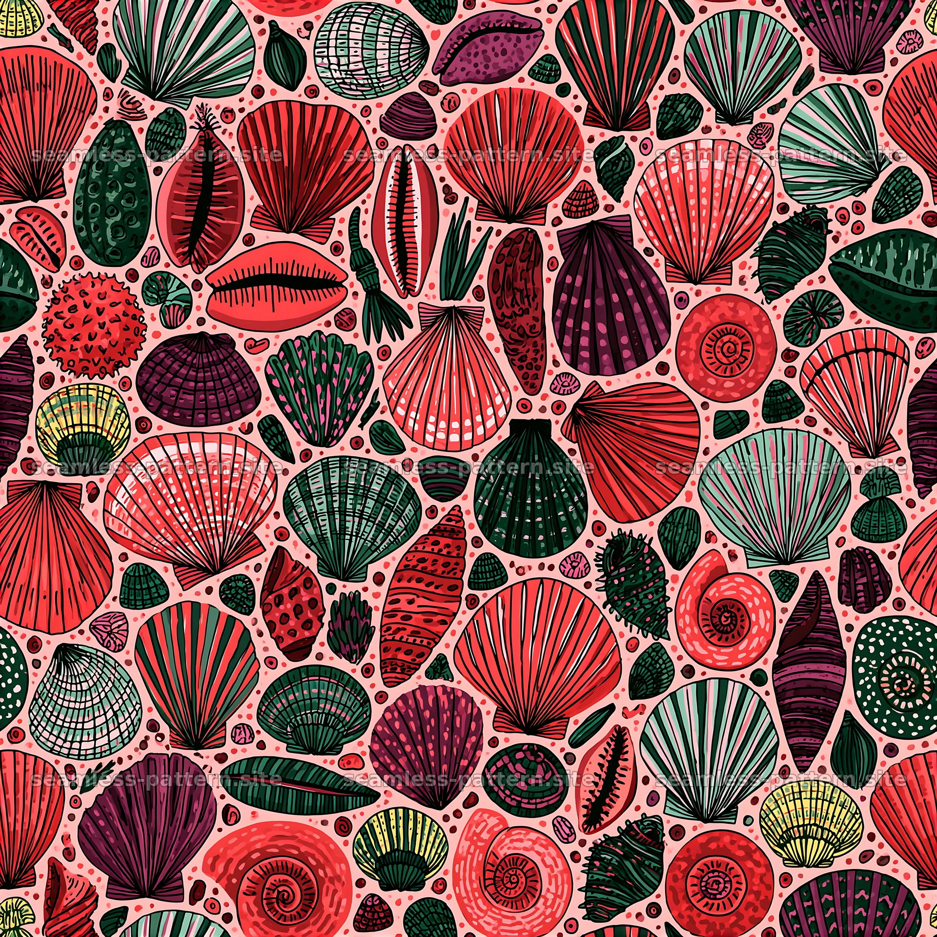 Colorful Seashells Seamless Pattern — seamless tileable pattern at 8192x8192