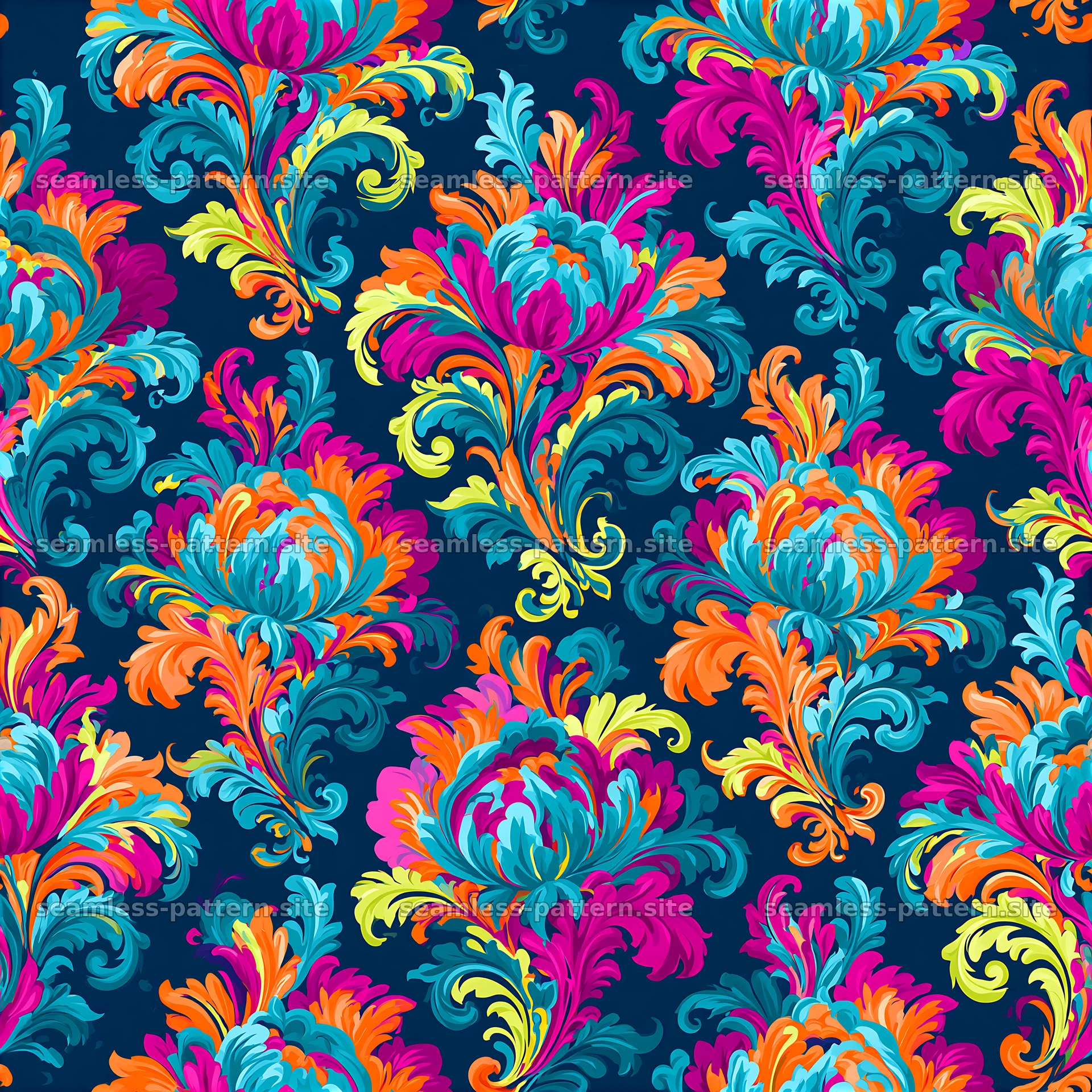 Colorful damask floral seamless pattern — seamless tileable pattern at 8192x8192