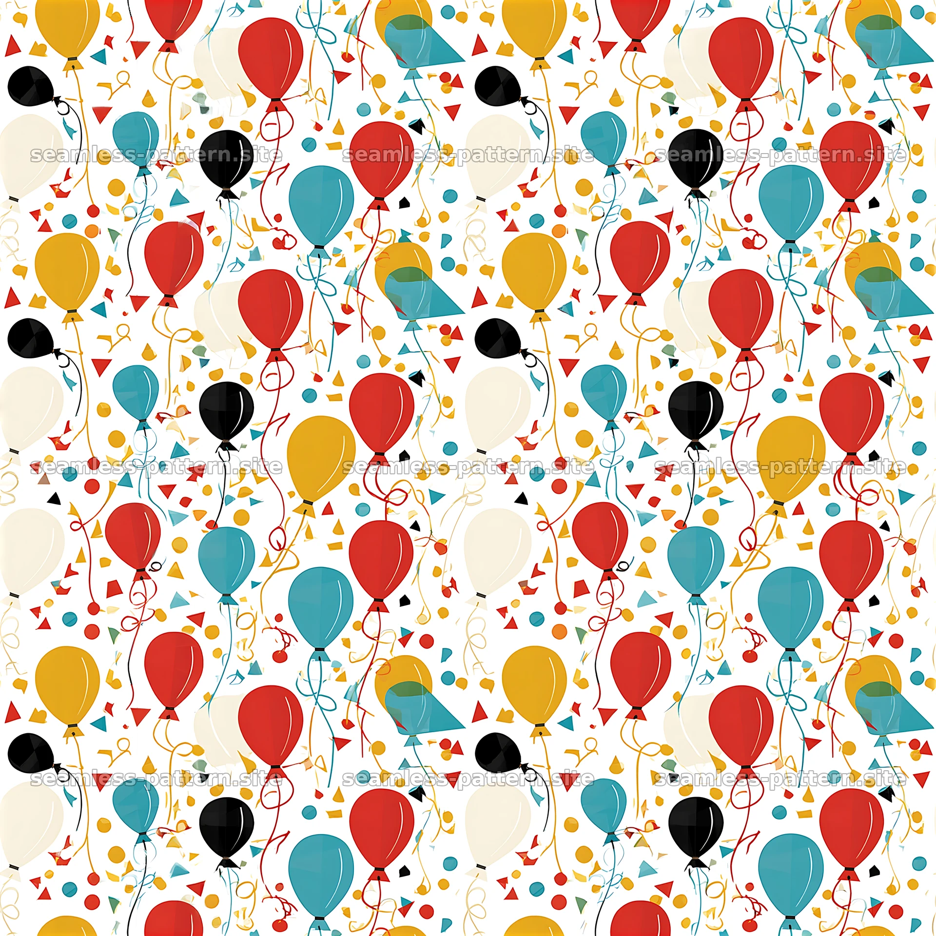 Colorful balloons with shapes in a seamless design for events — seamless tileable pattern at 8192x8192