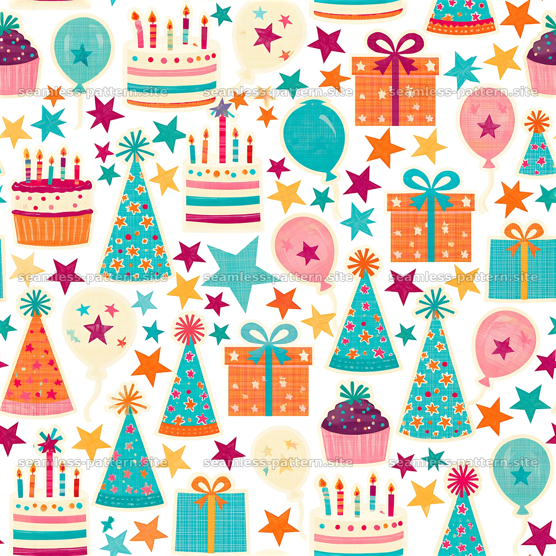 Colorful party elements seamless pattern — seamless tileable pattern at 8192x8192