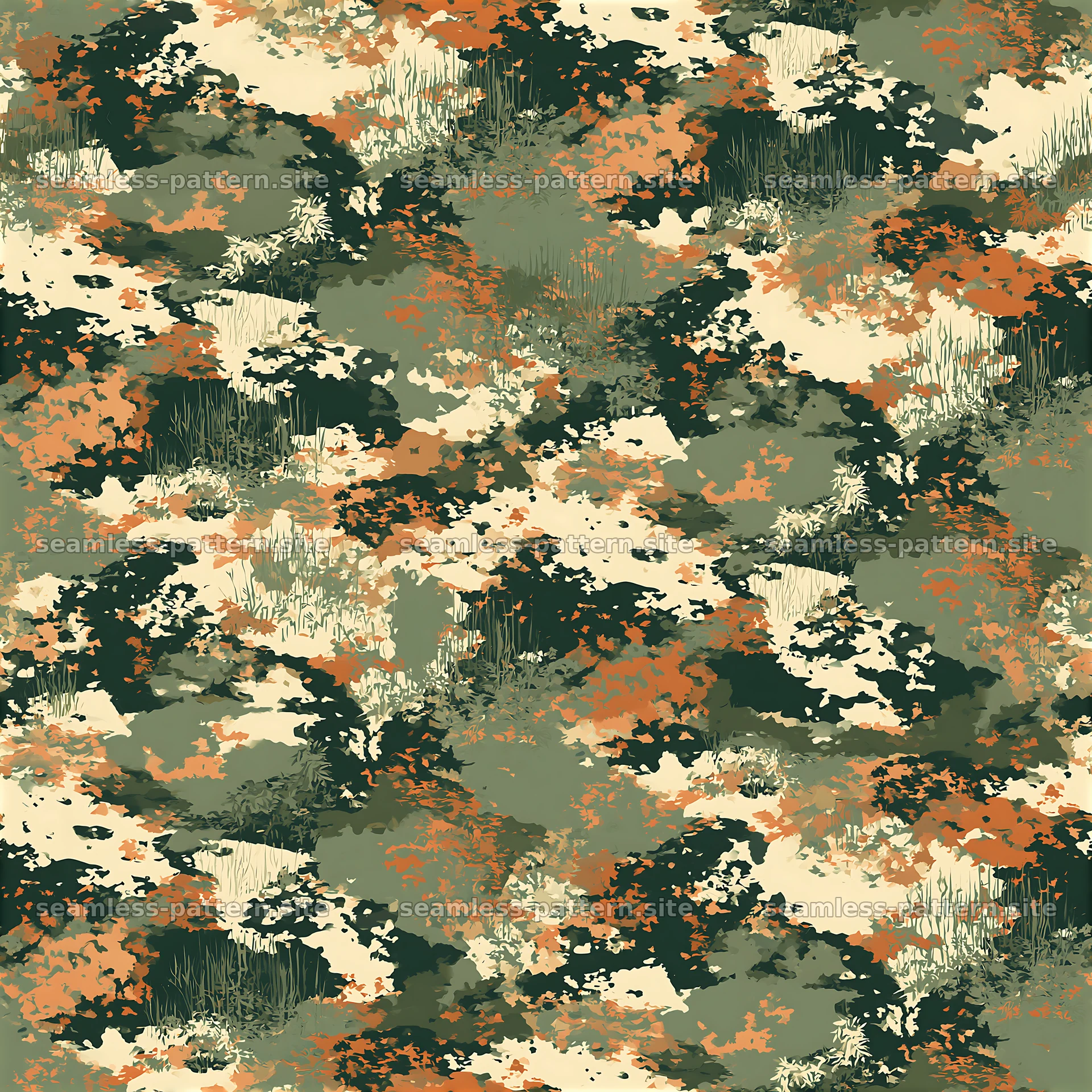 Repeat pattern with woodland camouflage patches in earthy tones — seamless tileable pattern at 8192x8192