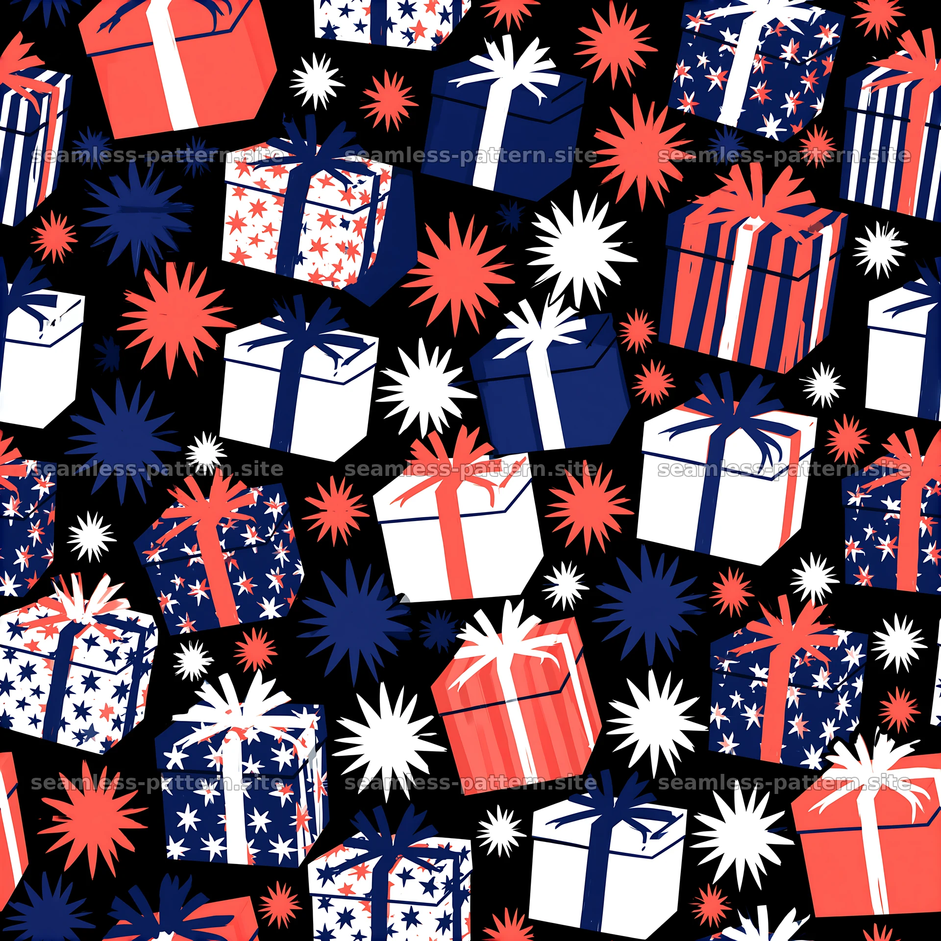 Seamless pattern with birthday gifts and stars — seamless tileable pattern at 8192x8192