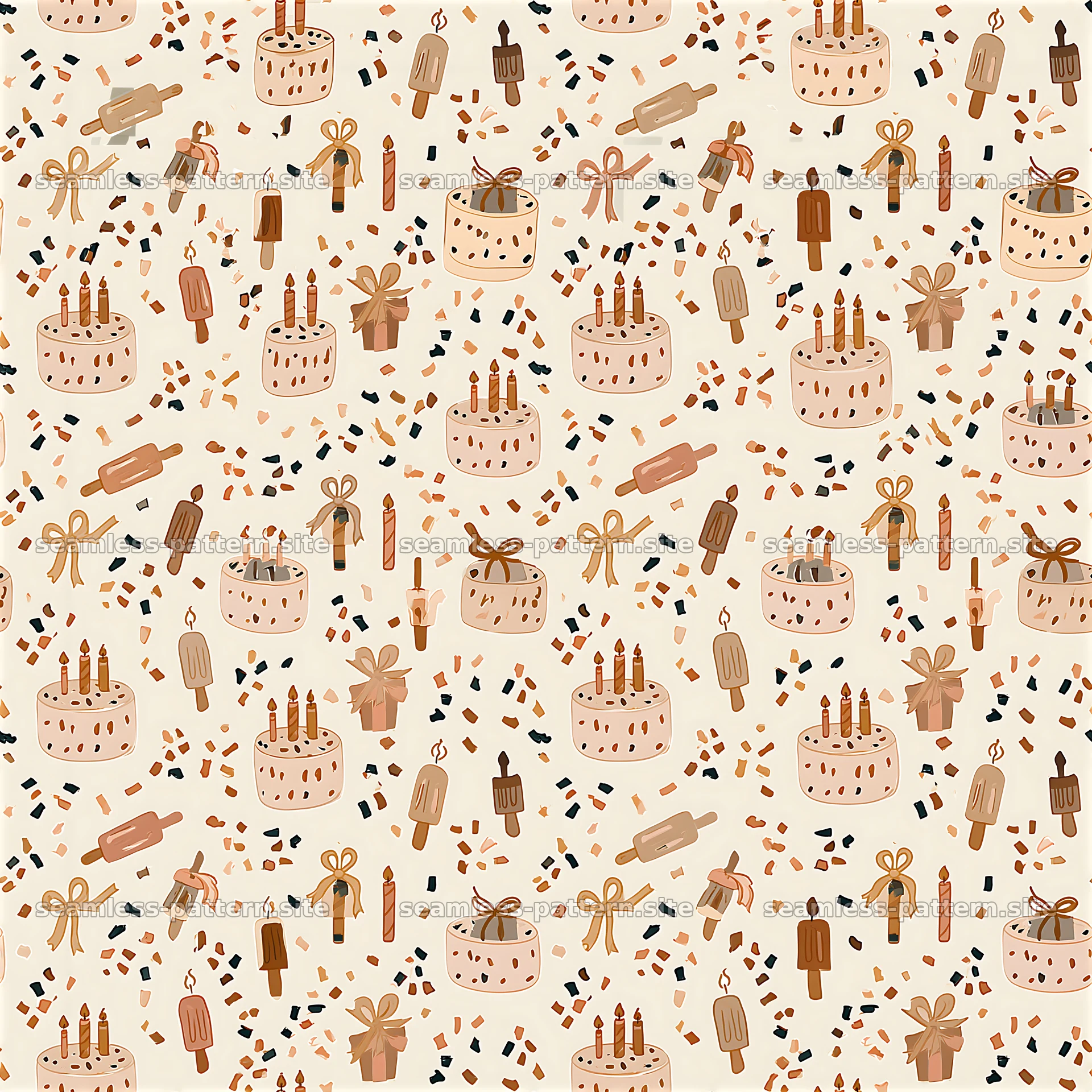 Birthday Cake and Party Treats Seamless Pattern — seamless tileable pattern at 8192x8192