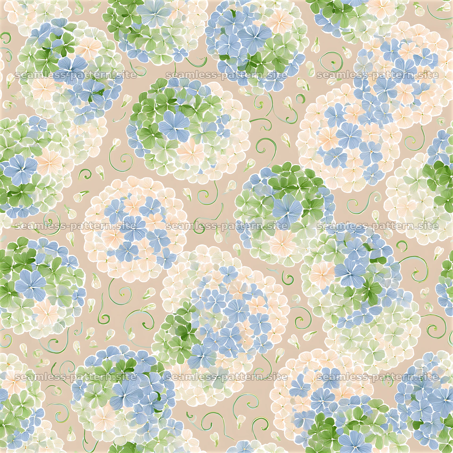 Funky floral seamless pattern with blue green flower clusters — seamless tileable pattern at 8192x8192
