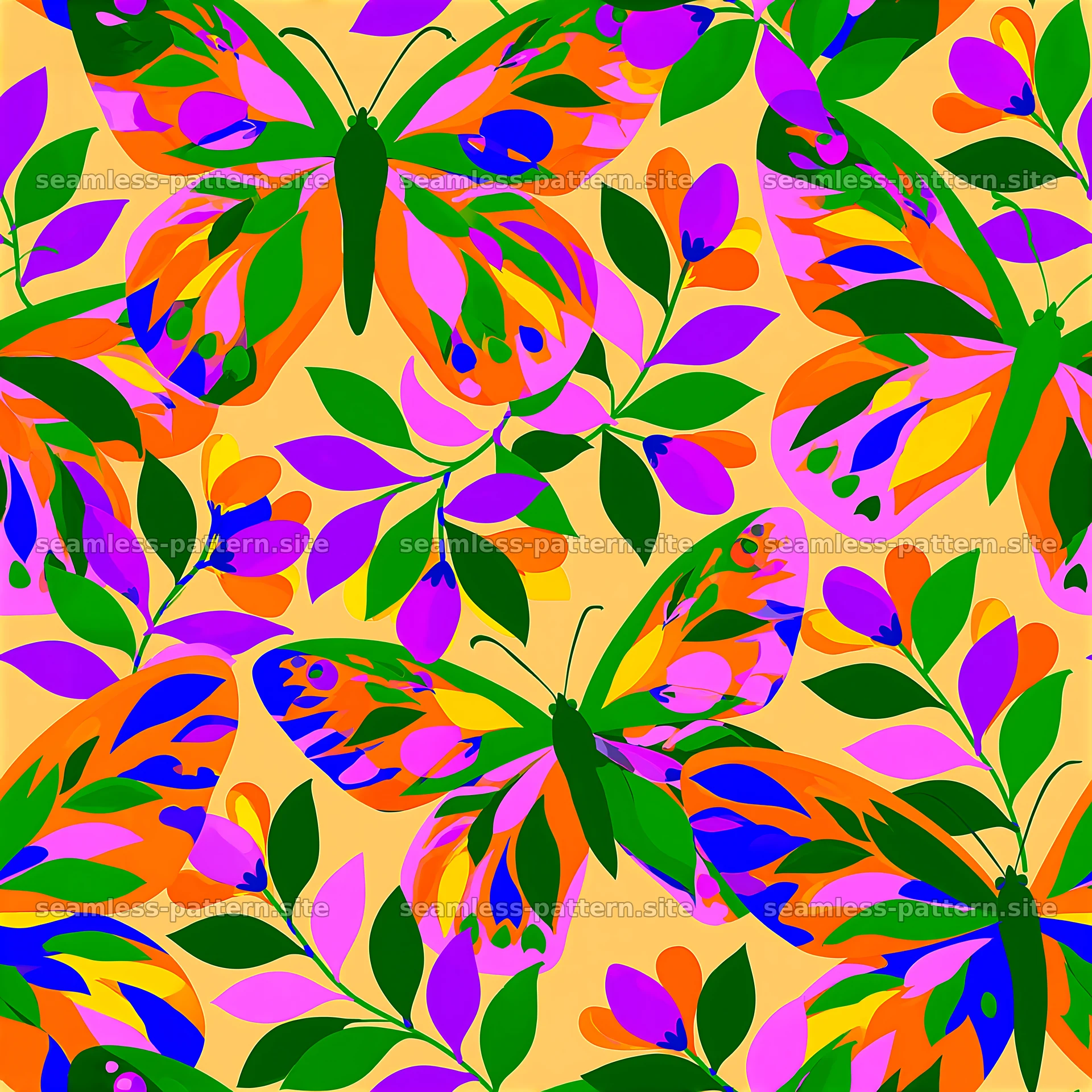 Colorful Butterfly and Botanical Seamless Pattern — seamless tileable pattern at 8192x8192