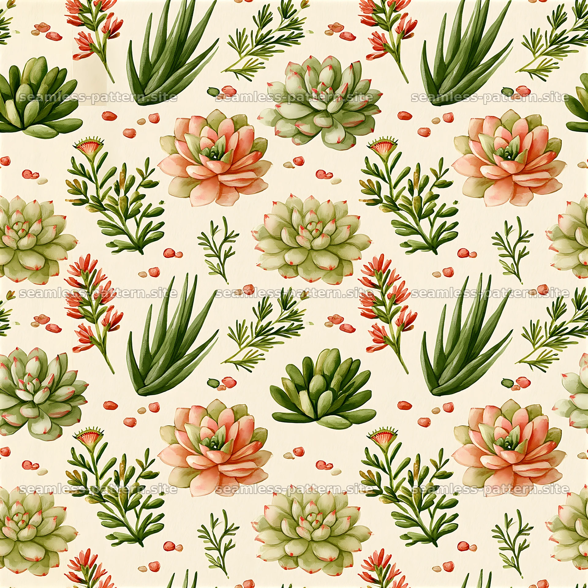 Cute succulent botanical seamless pattern — seamless tileable pattern at 8192x8192