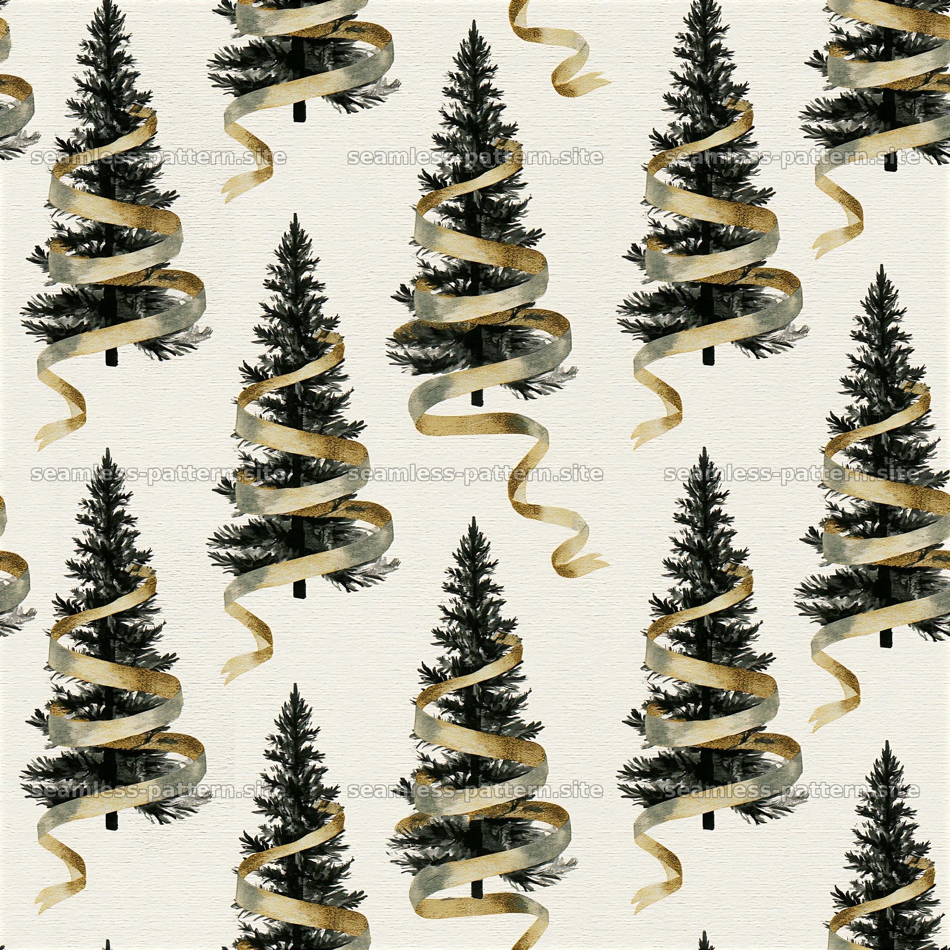 Seamless ribbon-wrapped Christmas tree pattern — seamless tileable pattern at 8192x8192
