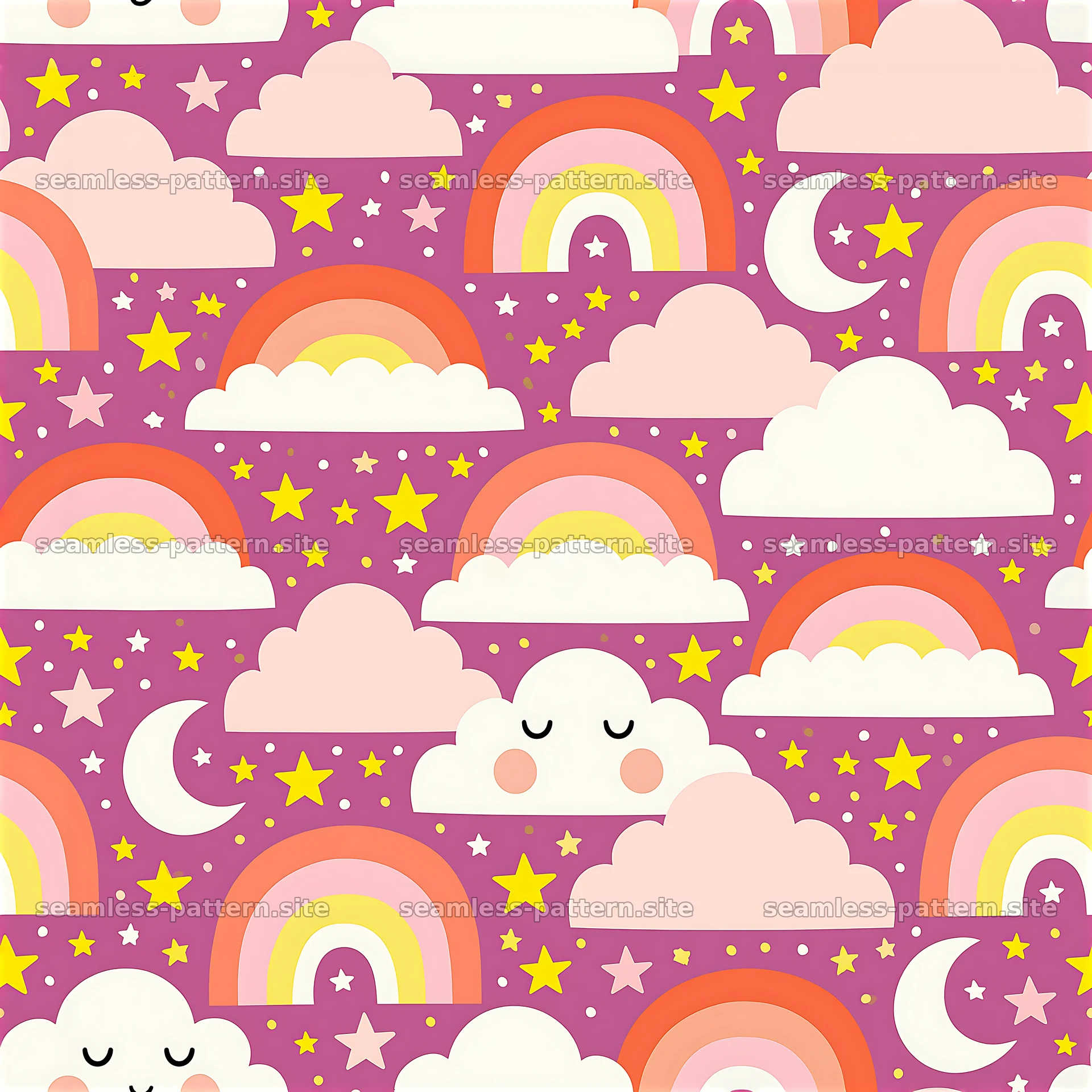Cute Rainbow, Cloud and Star Seamless Pattern — seamless tileable pattern at 8192x8192