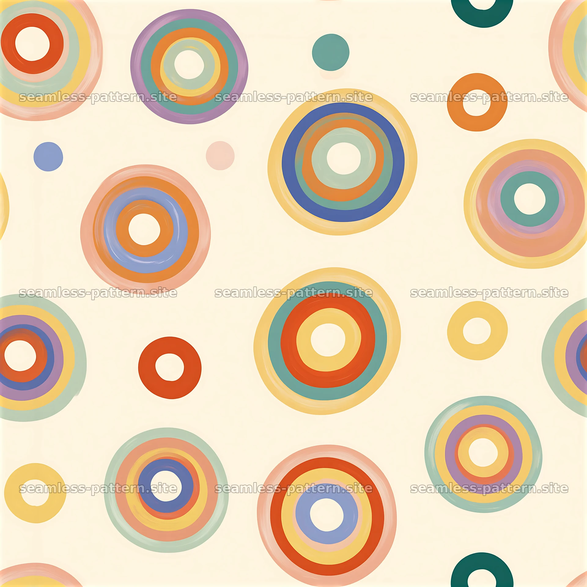 Bold rainbow circles repeating pattern creates a vibrant visual impact — seamless tileable pattern at 8192x8192