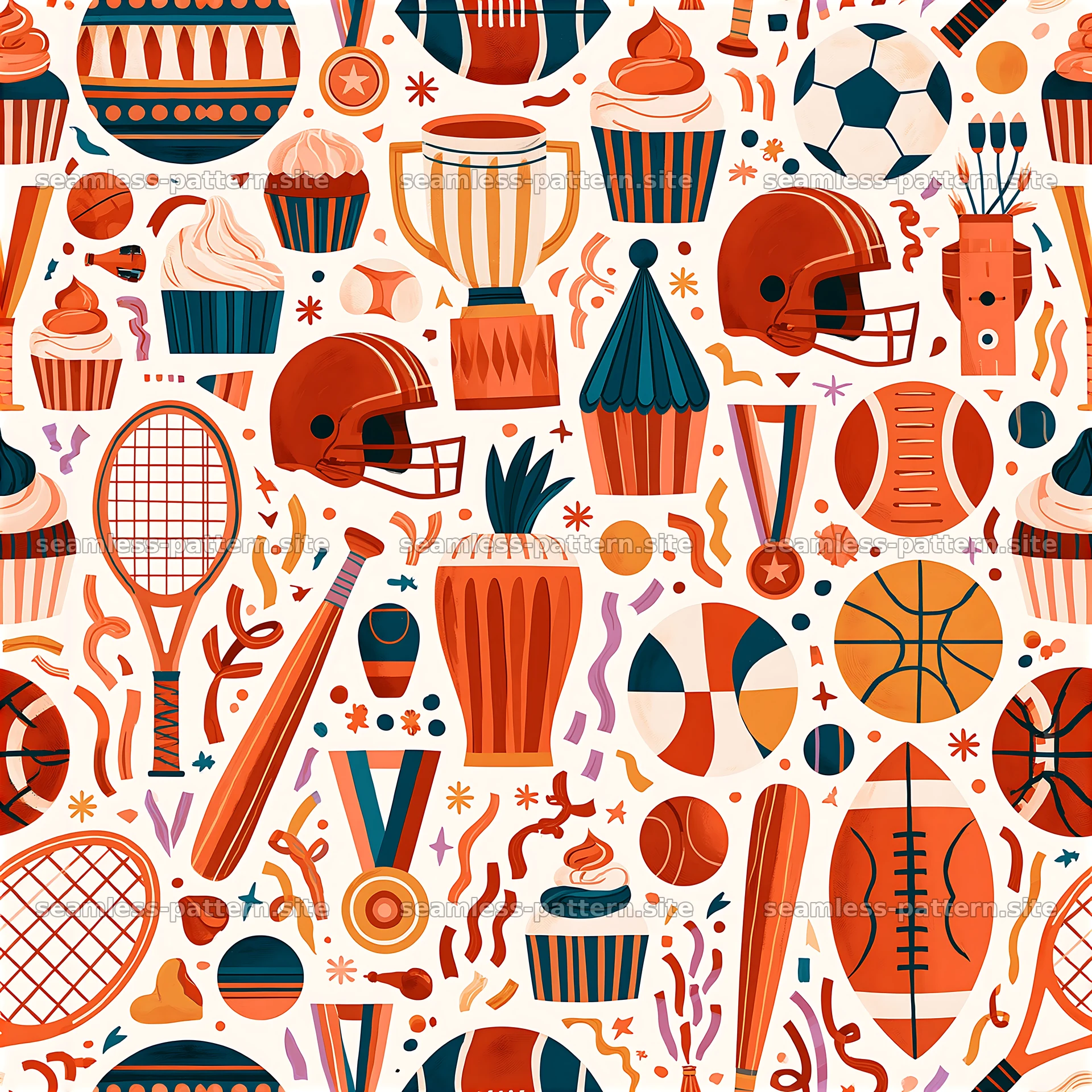 Colorful sports themed seamless pattern for decorative use — seamless tileable pattern at 8192x8192