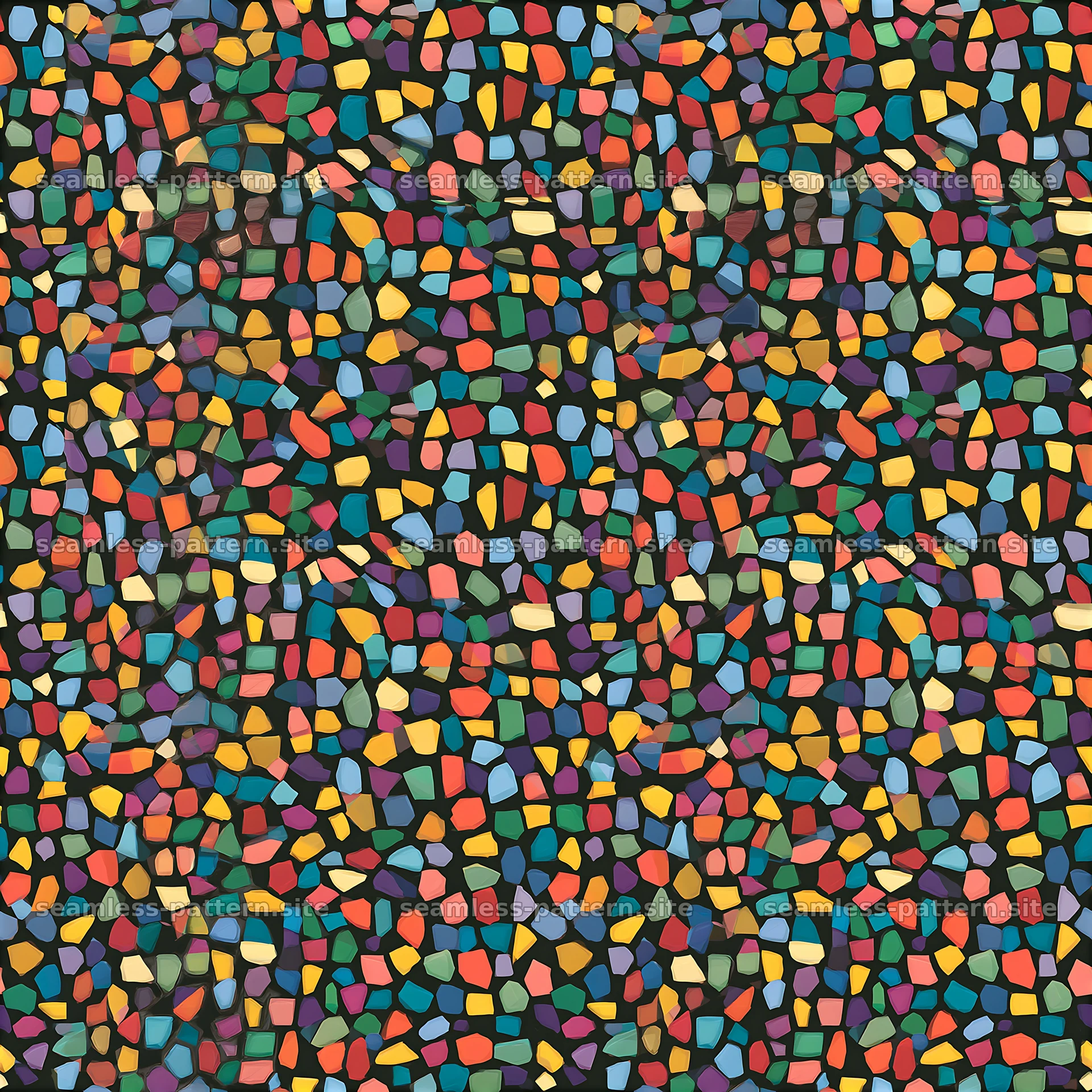 Bright abstract mosaic shapes repeat pattern in vibrant colors — seamless tileable pattern at 8192x8192