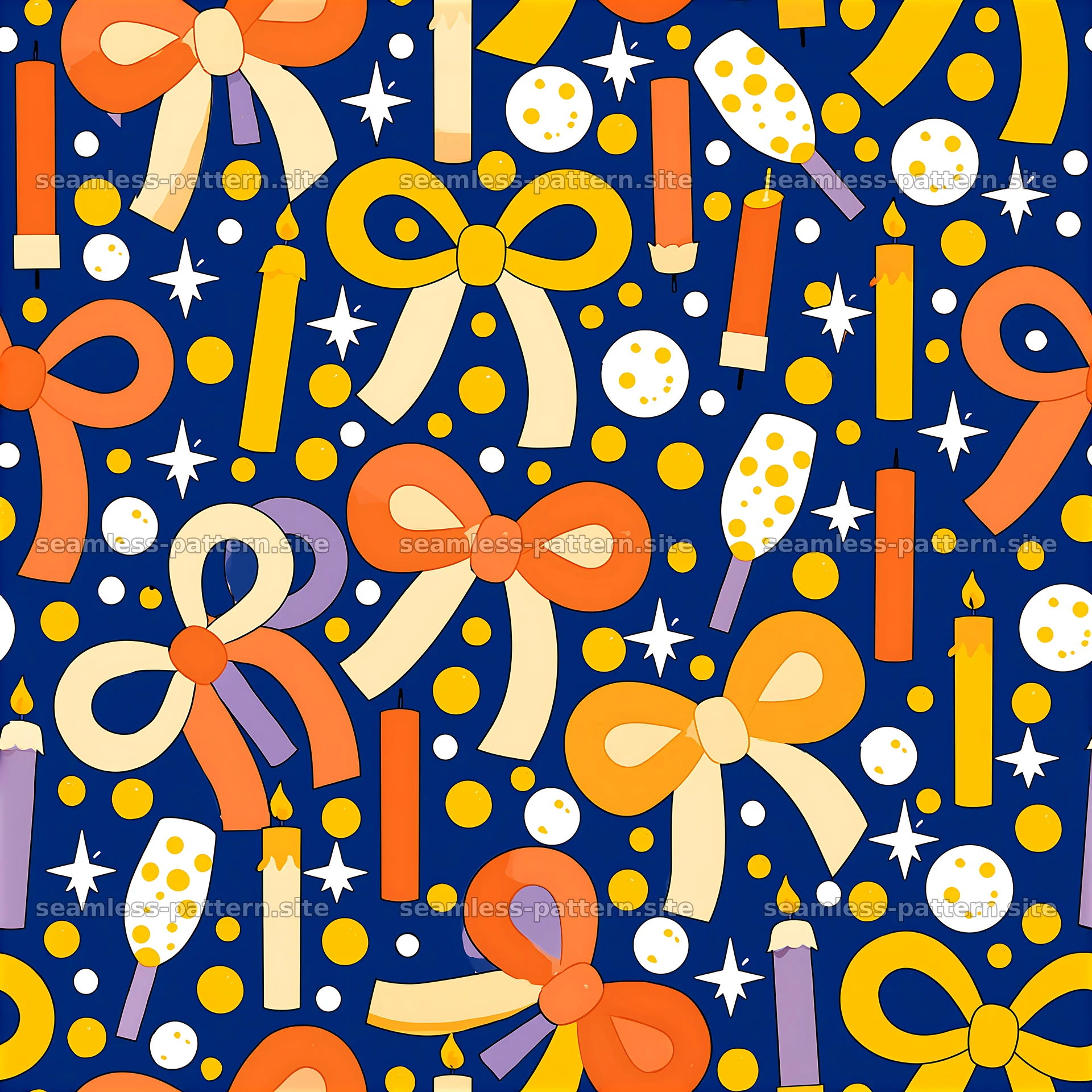 Colorful bows and candles seamless pattern for festive occasions — seamless tileable pattern at 8192x8192