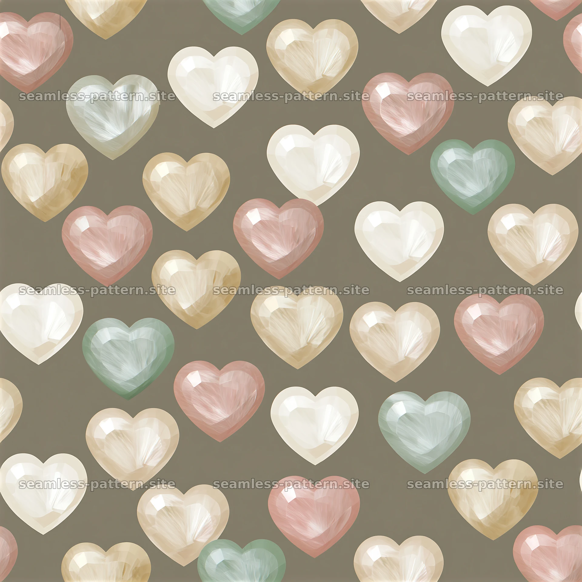 Heart gemstones tileable pattern with varying color shades — seamless tileable pattern at 8192x8192