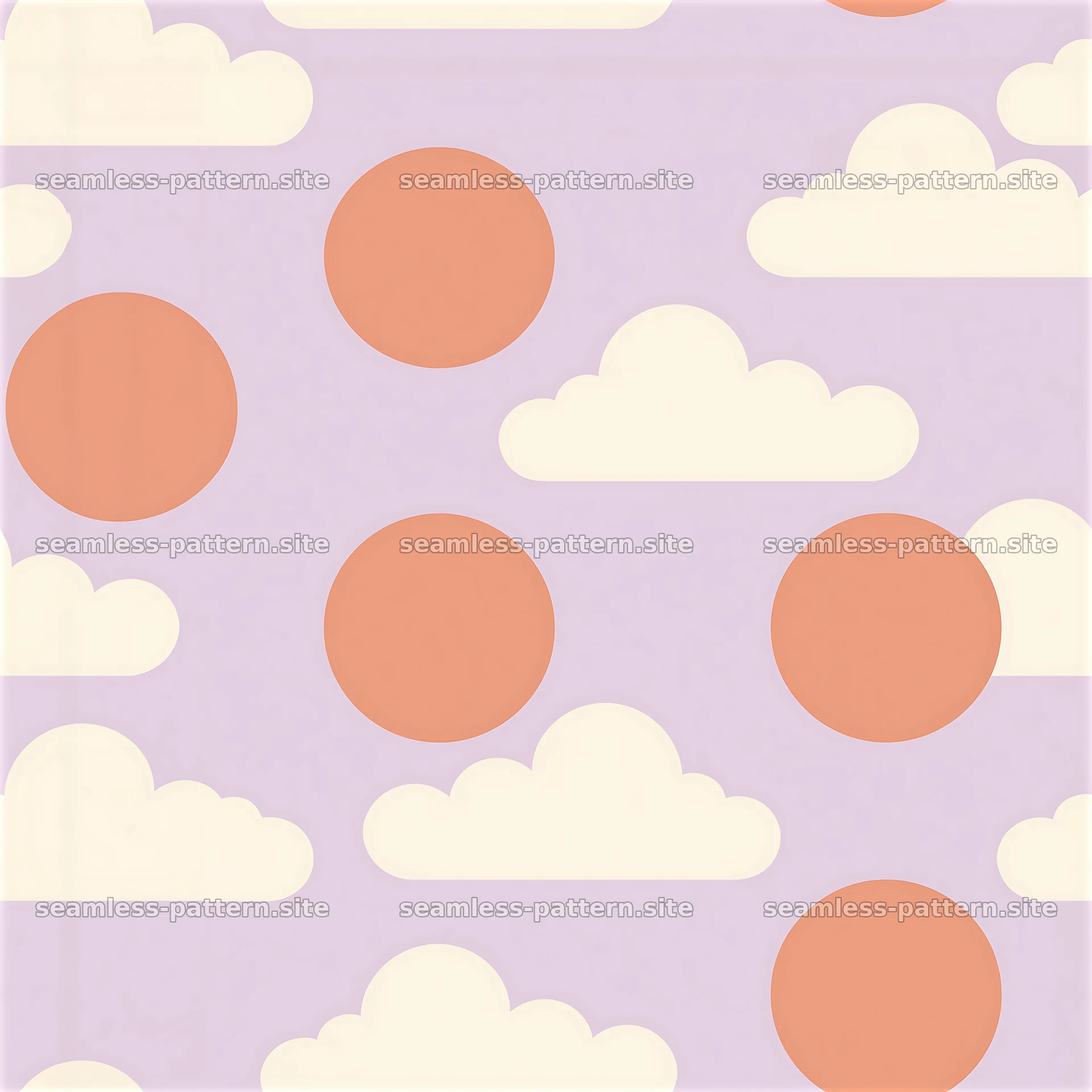 Cute sun and cloud seamless pattern with round shapes and soft colors — seamless tileable pattern at 8192x8192