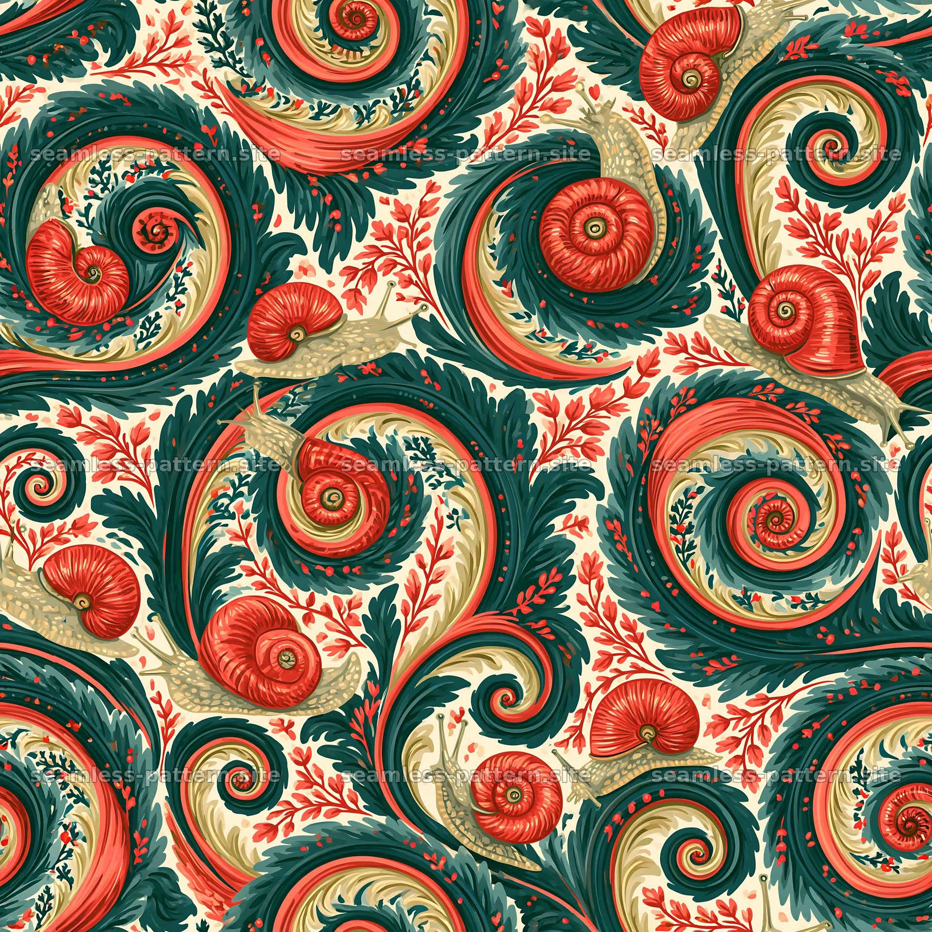 Red snail woodland seamless texture for fabrics and wallpaper — seamless tileable pattern