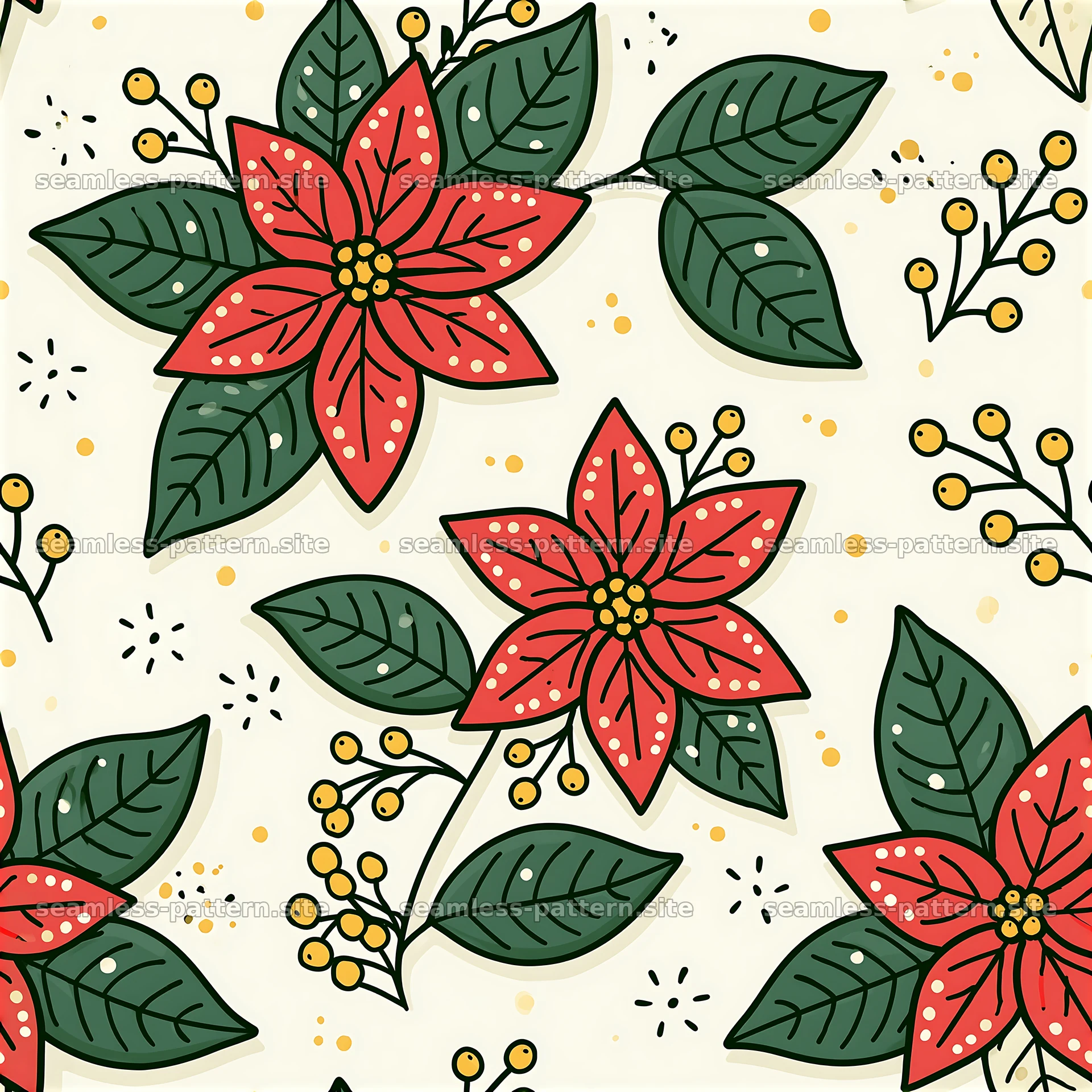 Seamless Red and Green Poinsettia Pattern — seamless tileable pattern at 8192x8192