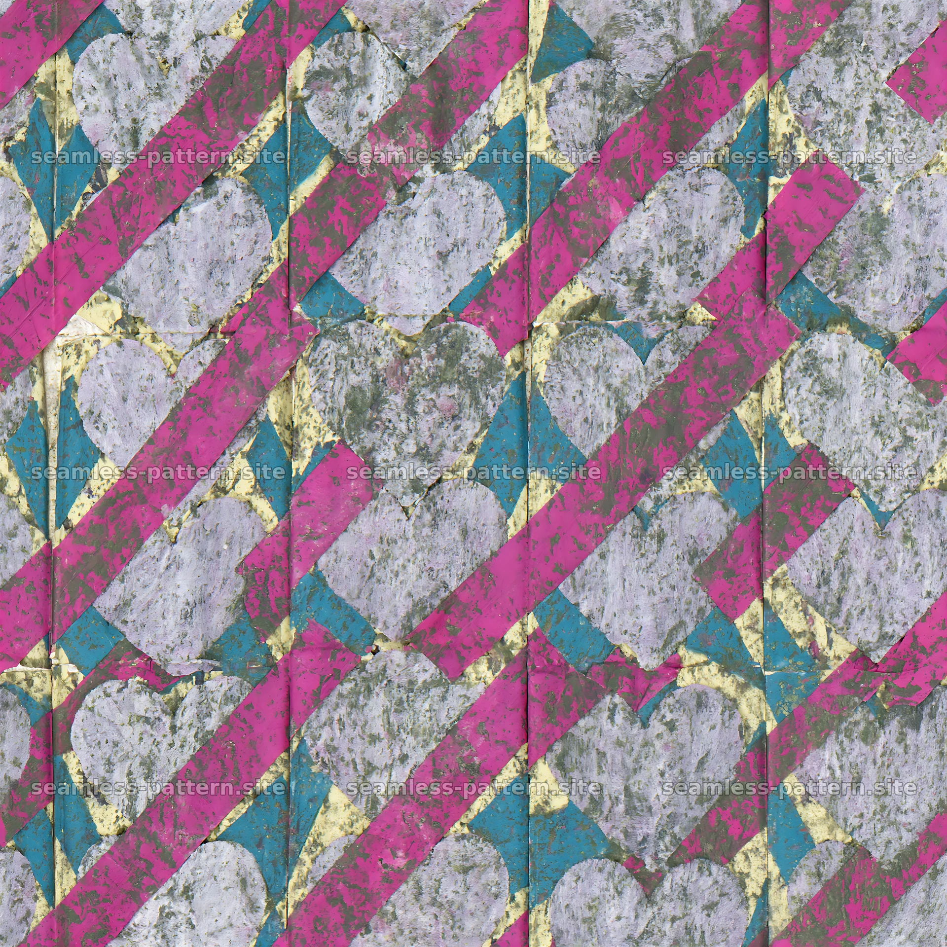 Colorful seamless pattern with hearts and stripes in varied layout — seamless tileable pattern at 8192x8192